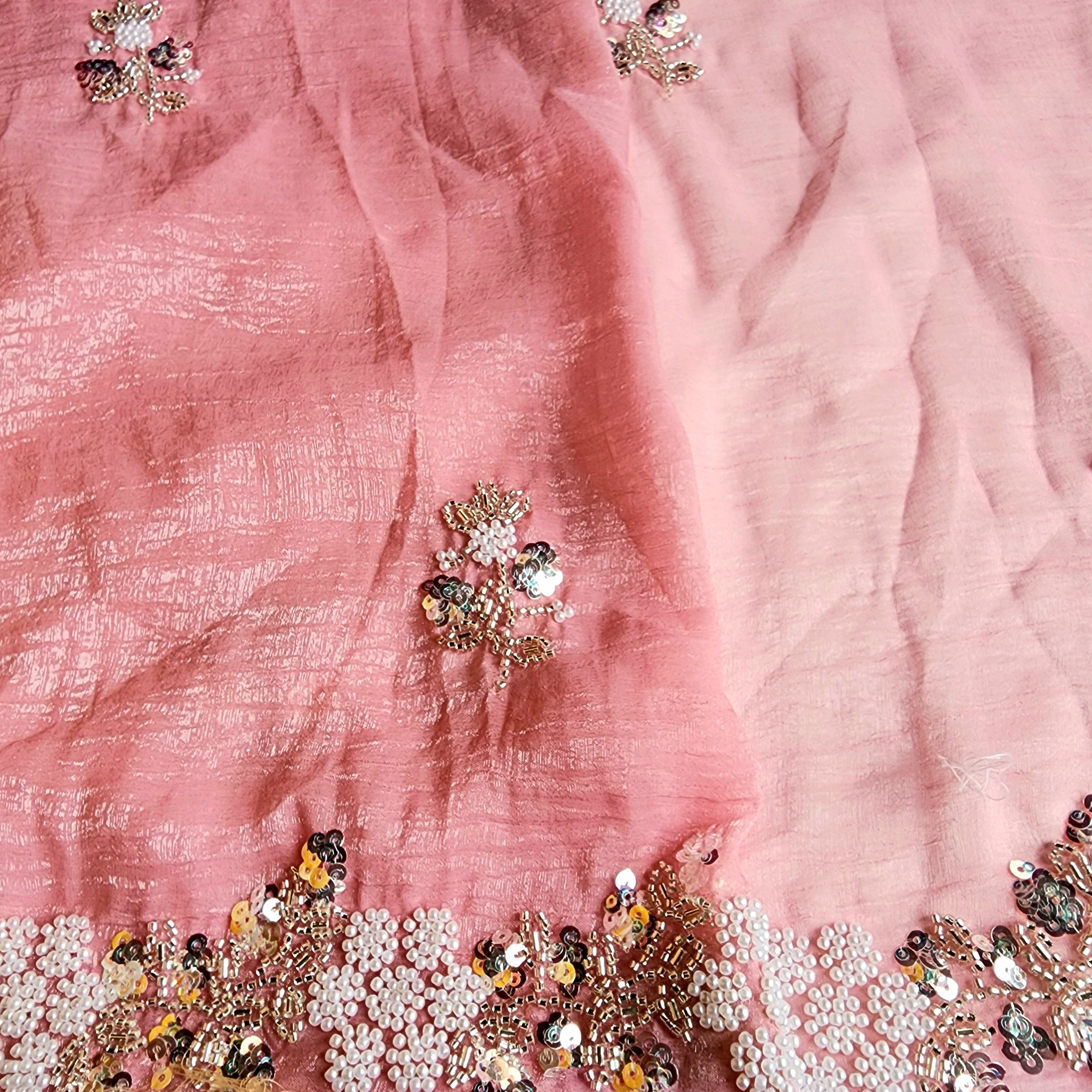 Soft Pink Designer Chiffon Silk Saree