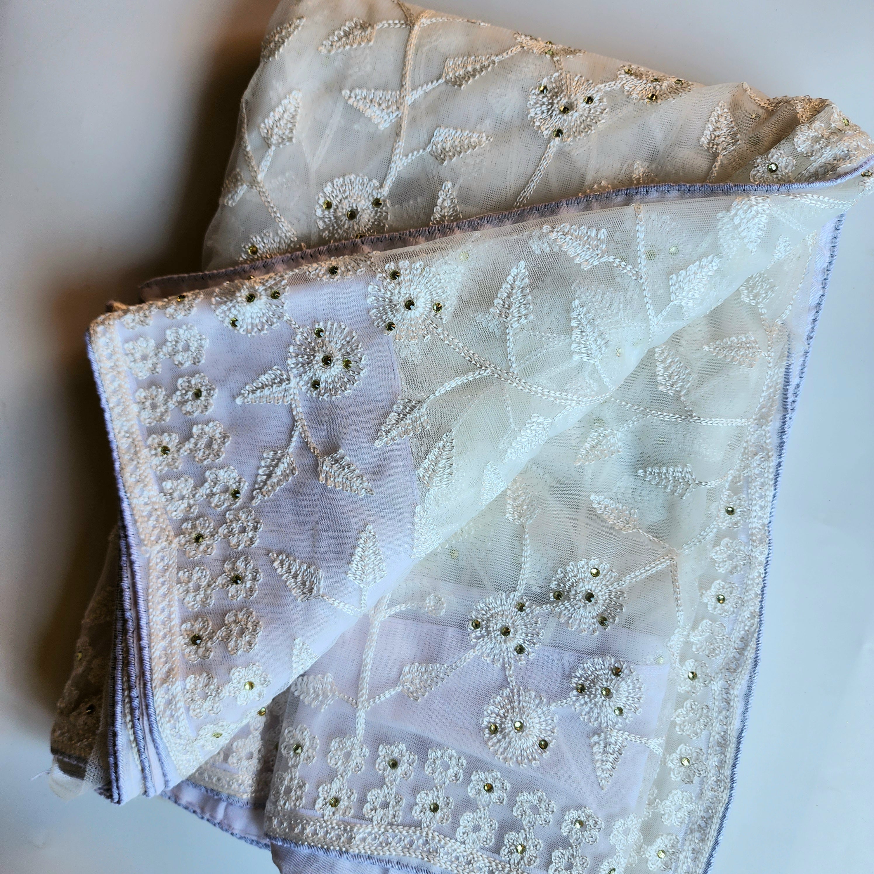 Embroidered Net Designer Saree in White