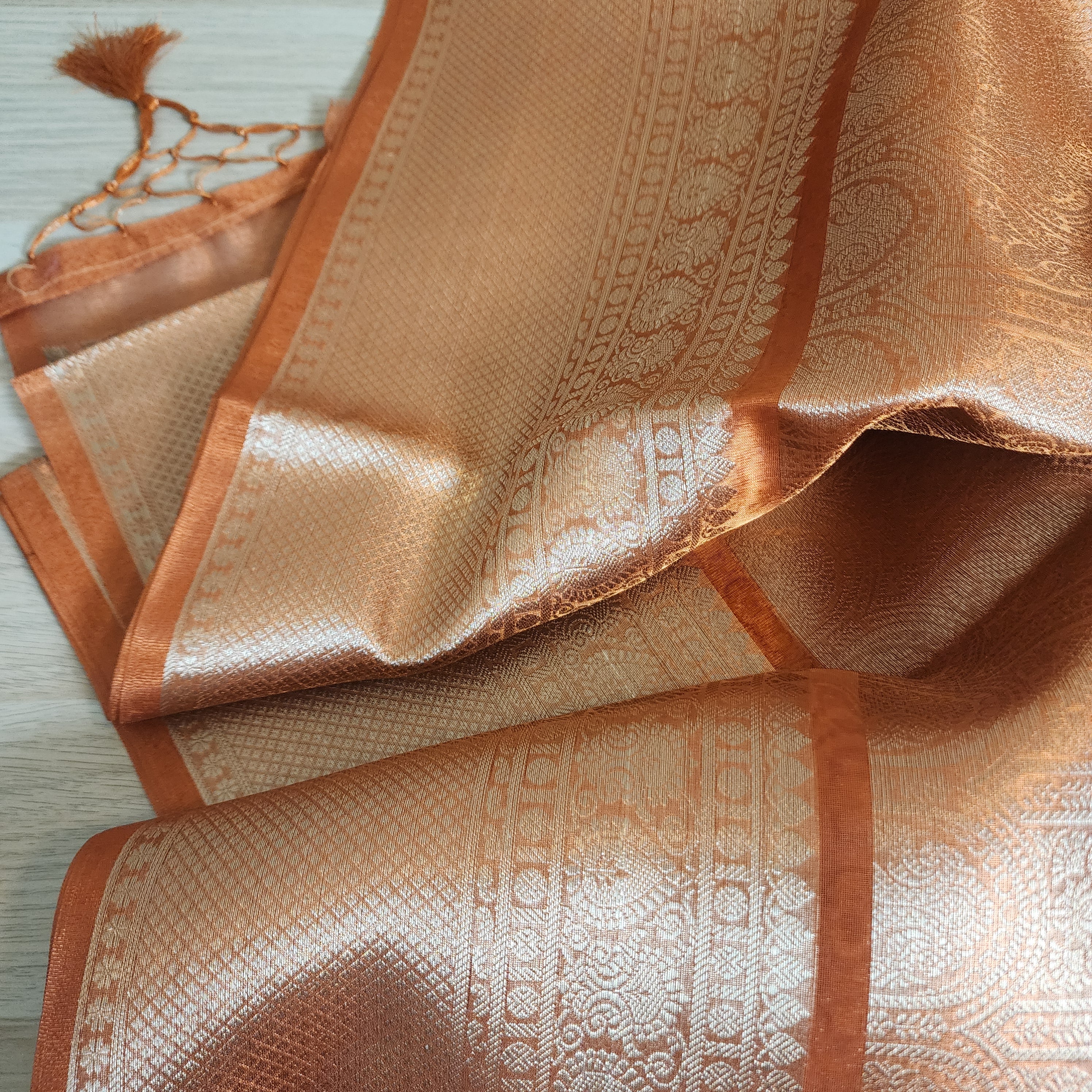 Fanta Orange Metallic Tissue Silk Saree