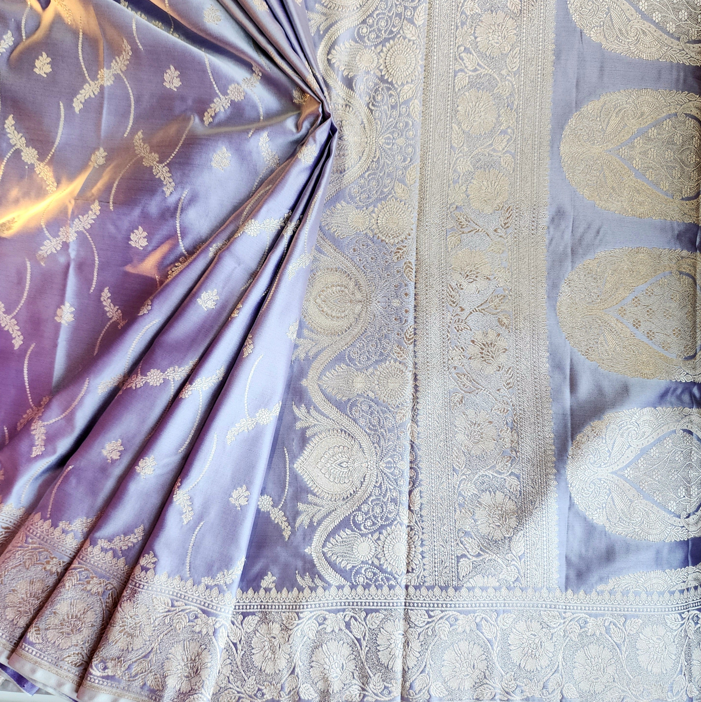 Pastel Lilac Banarasi Katan Silk Saree with Light Gold Zari weaving