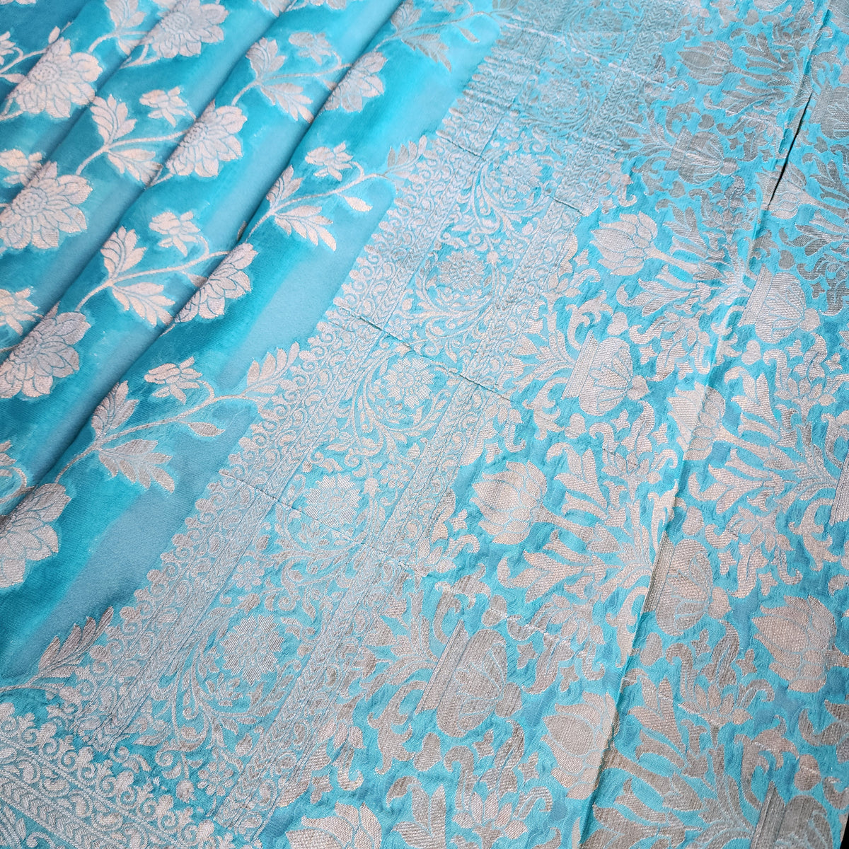 Khaddi Georgette Pure Banarasi Saree in Turquoise