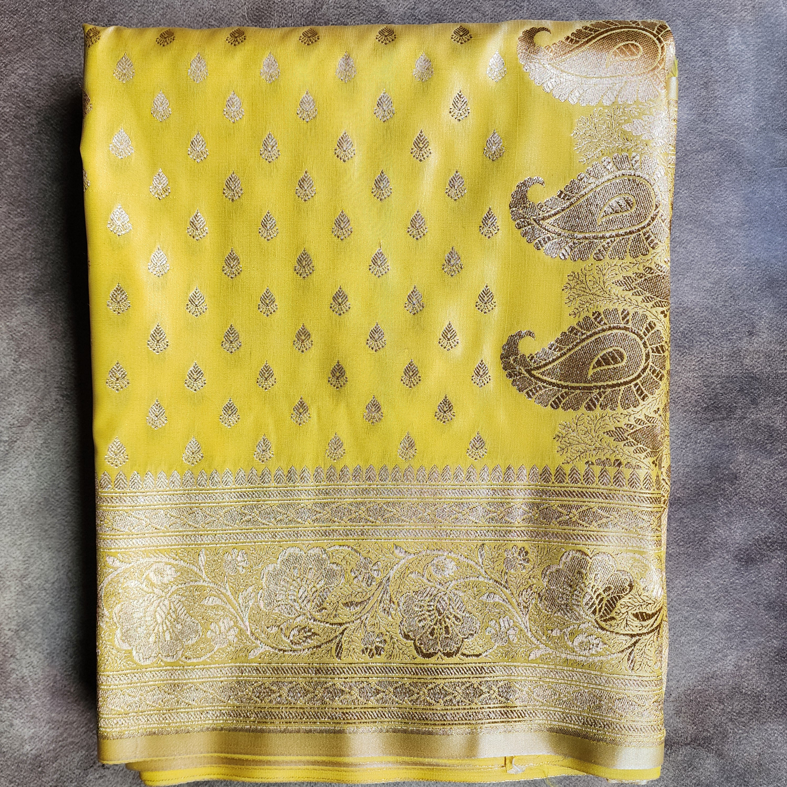 Rich Lemon Yellow Banarasi Silk Saree with Gold Zari Weaving