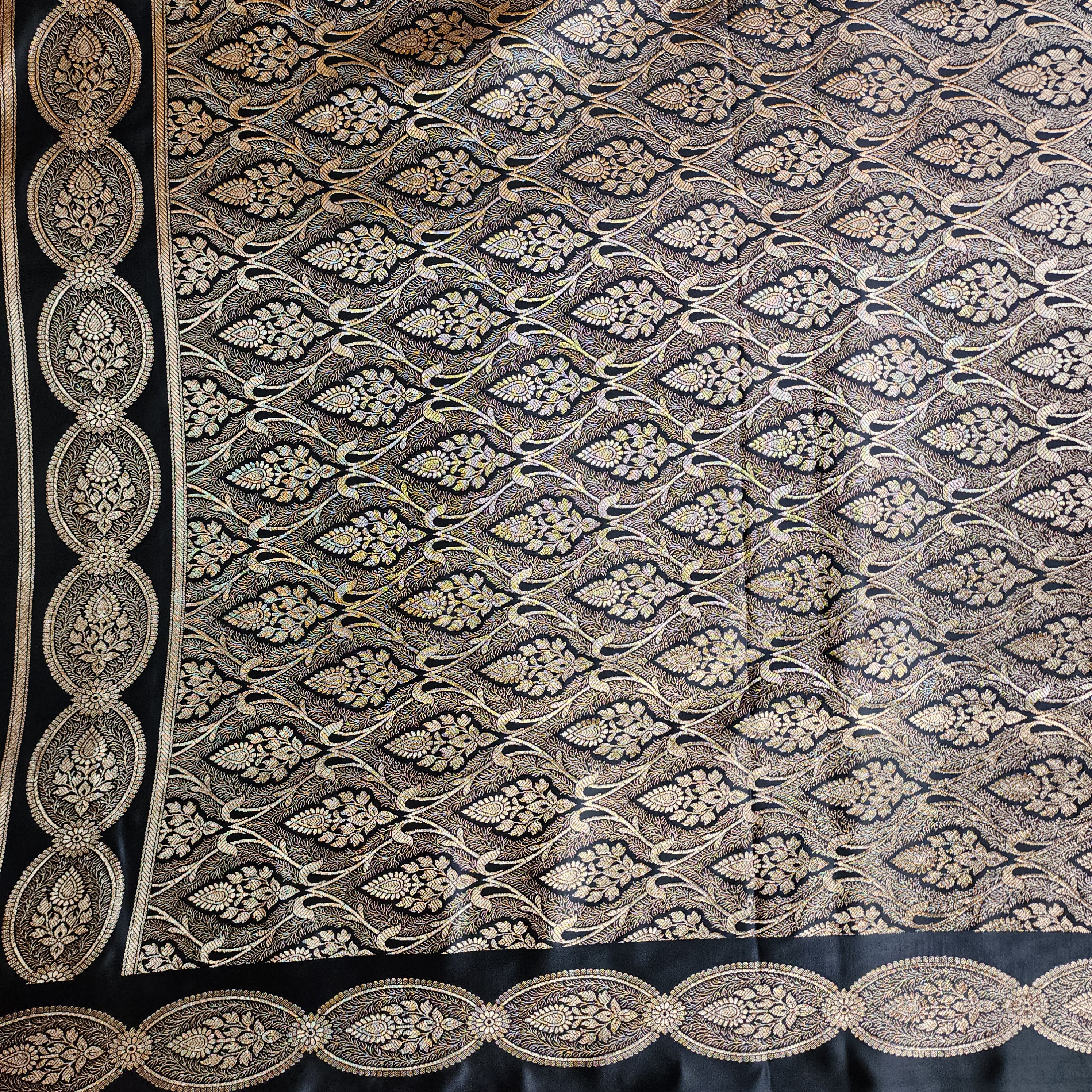 Black Pure Banarasi Katan Silk Saree with Gold Zari Weaving