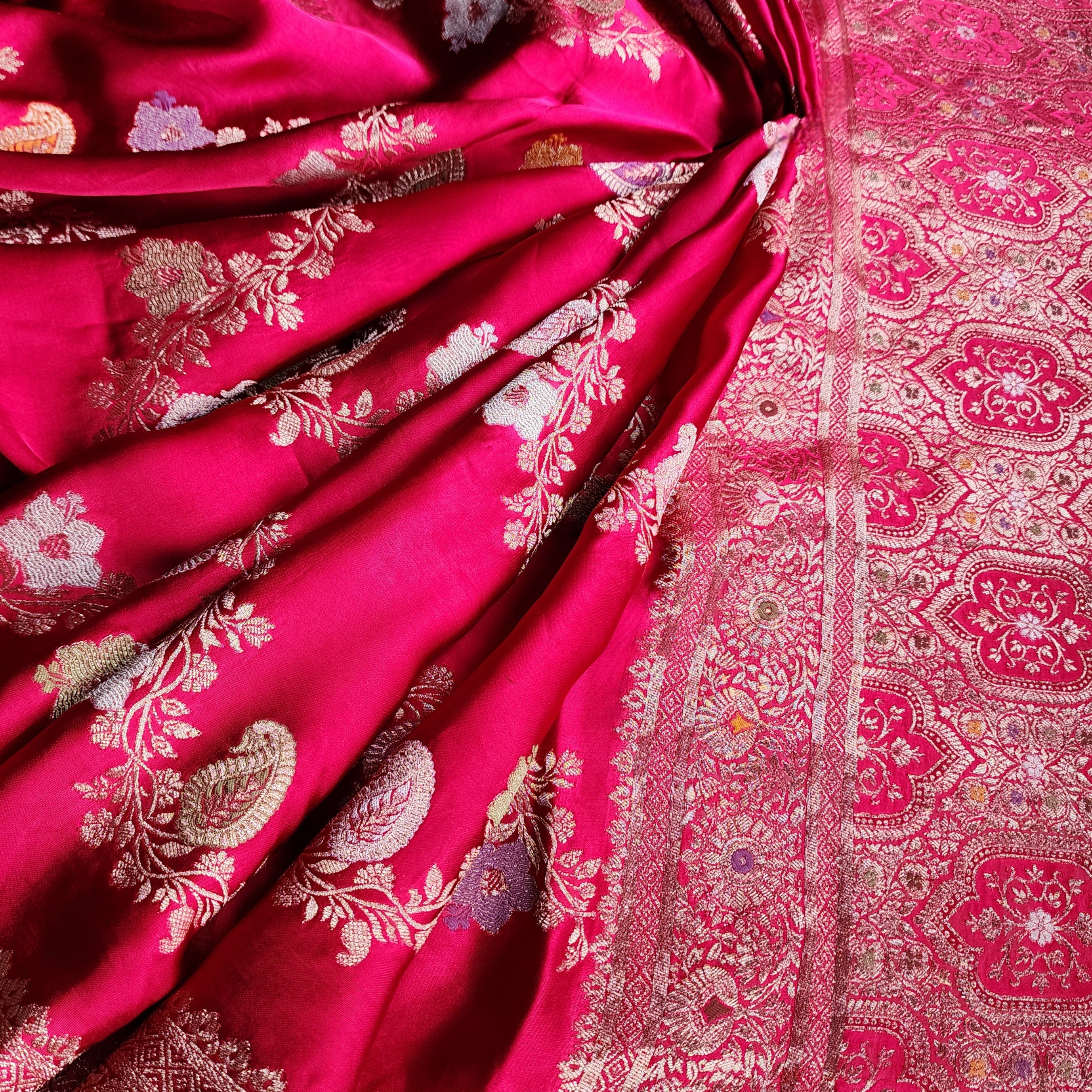 Deep Magenta Mashru Katan Silk Saree