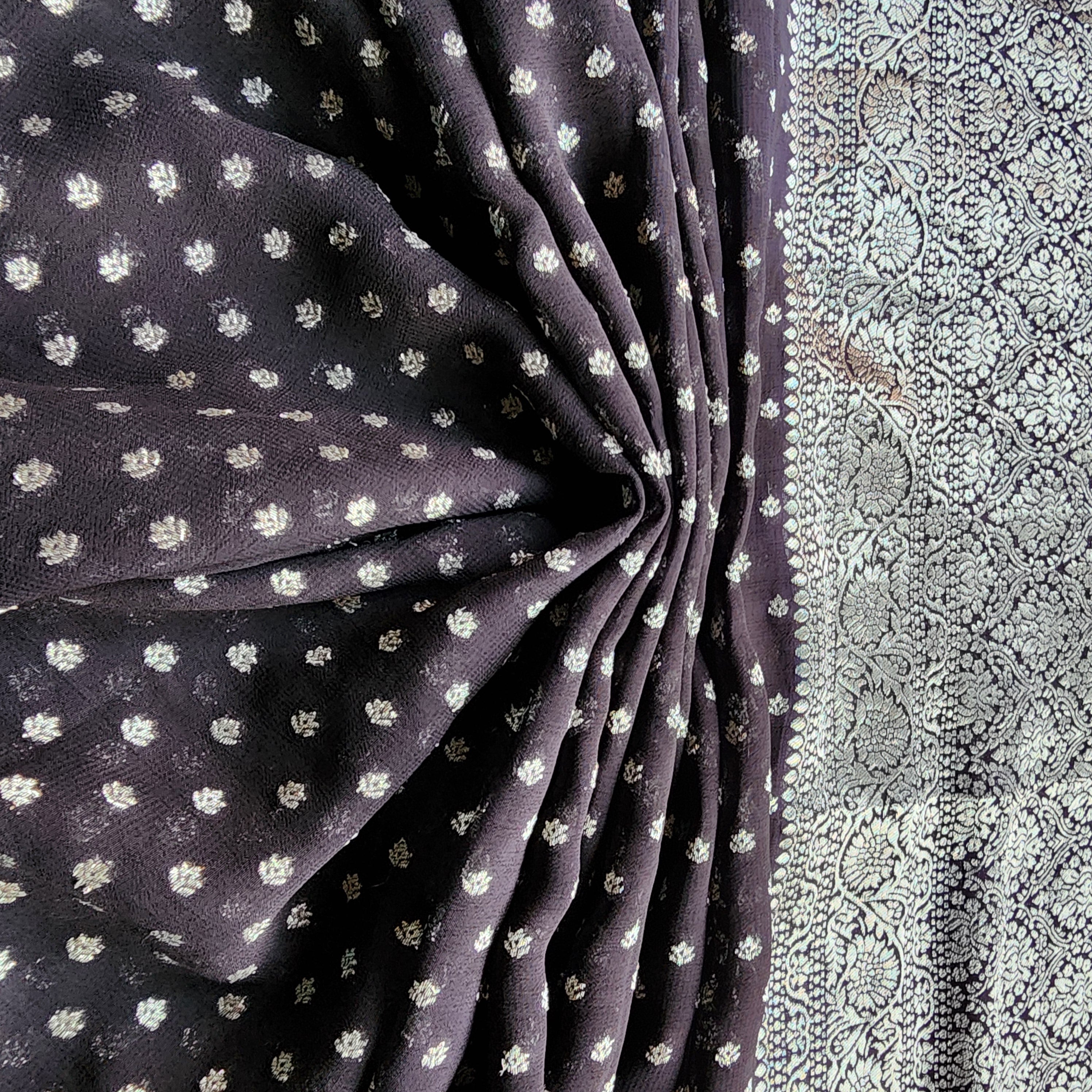 Iconic Black Khaddi Georgette Pure Banarasi Saree with Intricate Silver Zari