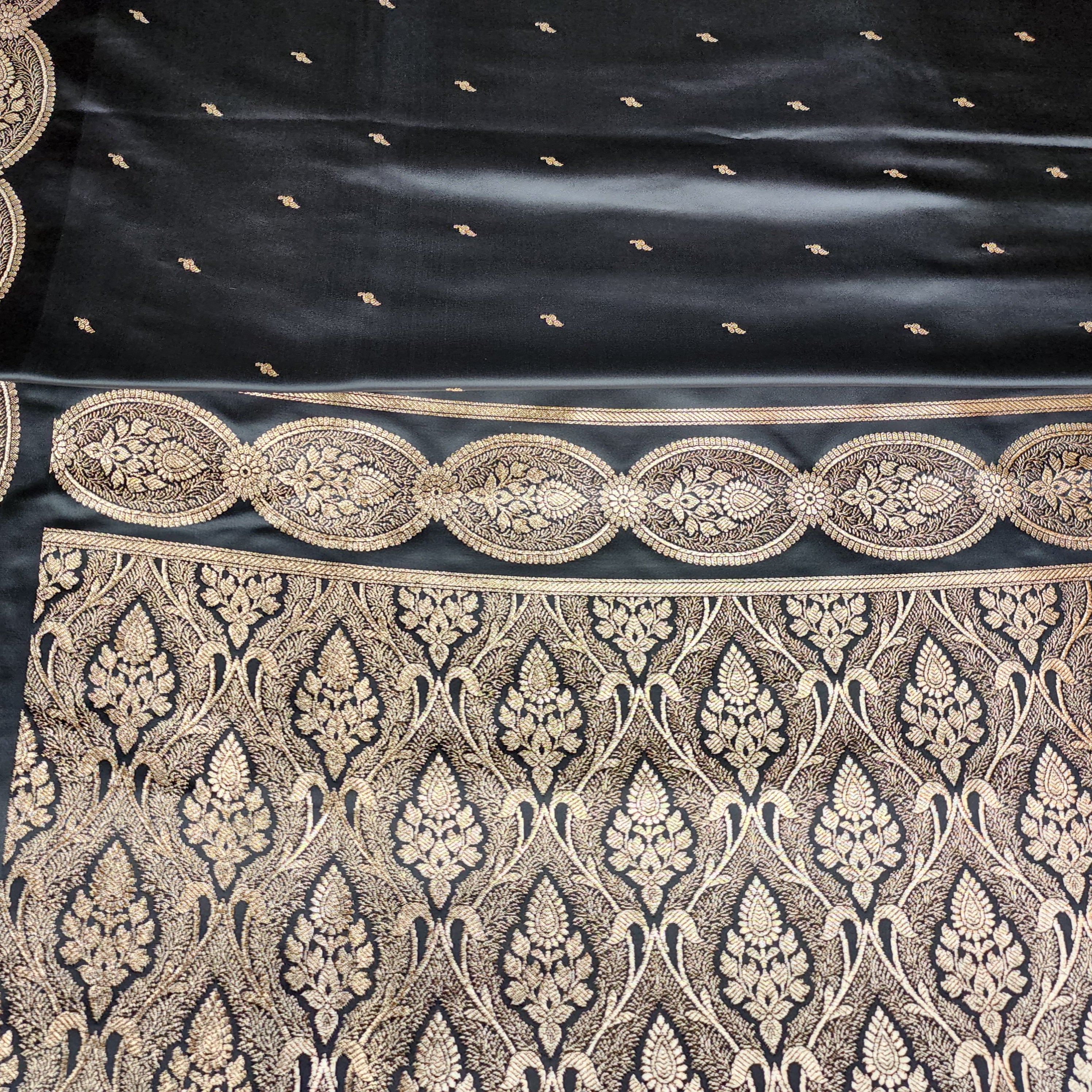 Black Pure Banarasi Katan Silk Saree with Gold Zari Weaving