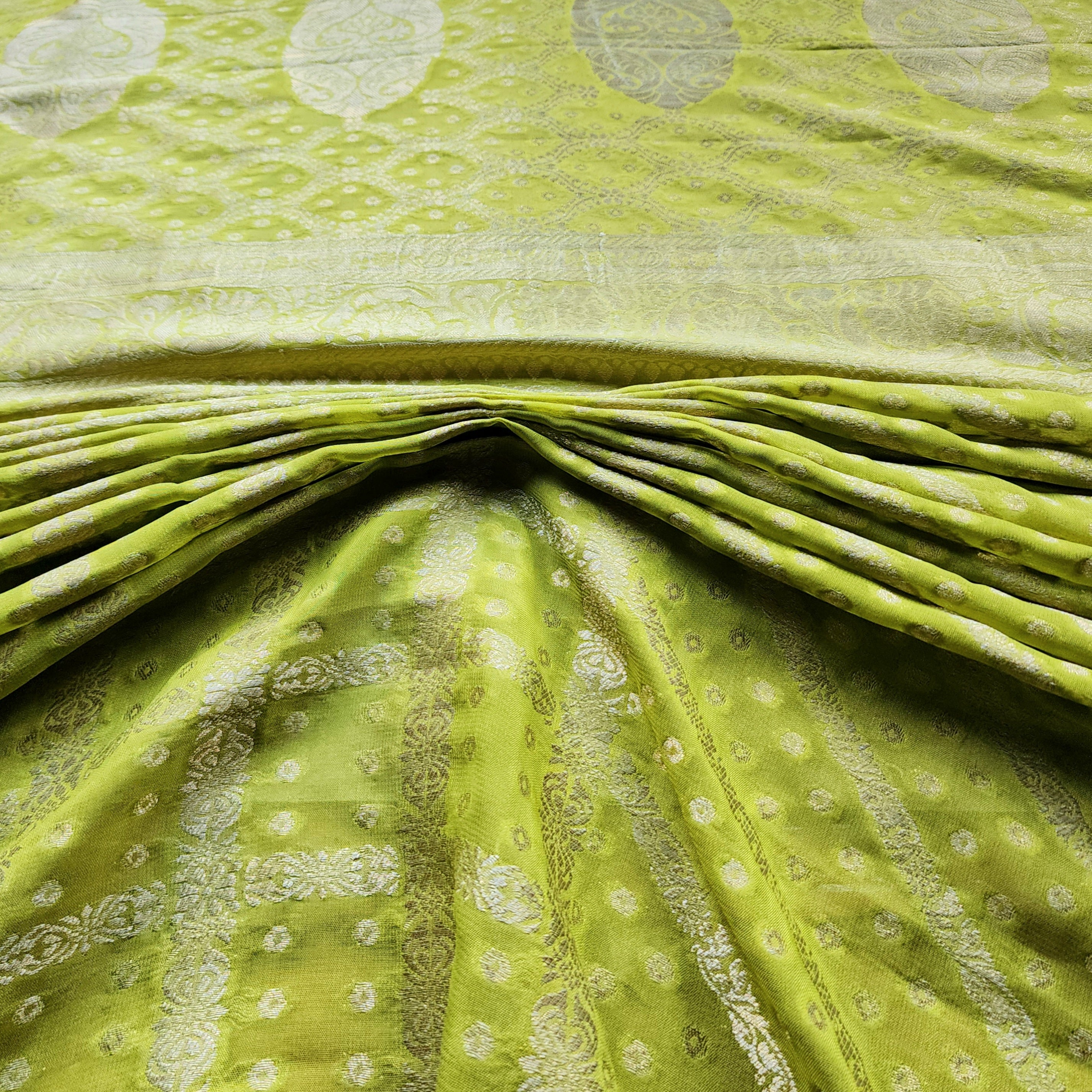 Mehndi Green Pure Khaddi Georgette Banarasi Saree with Golden Zari