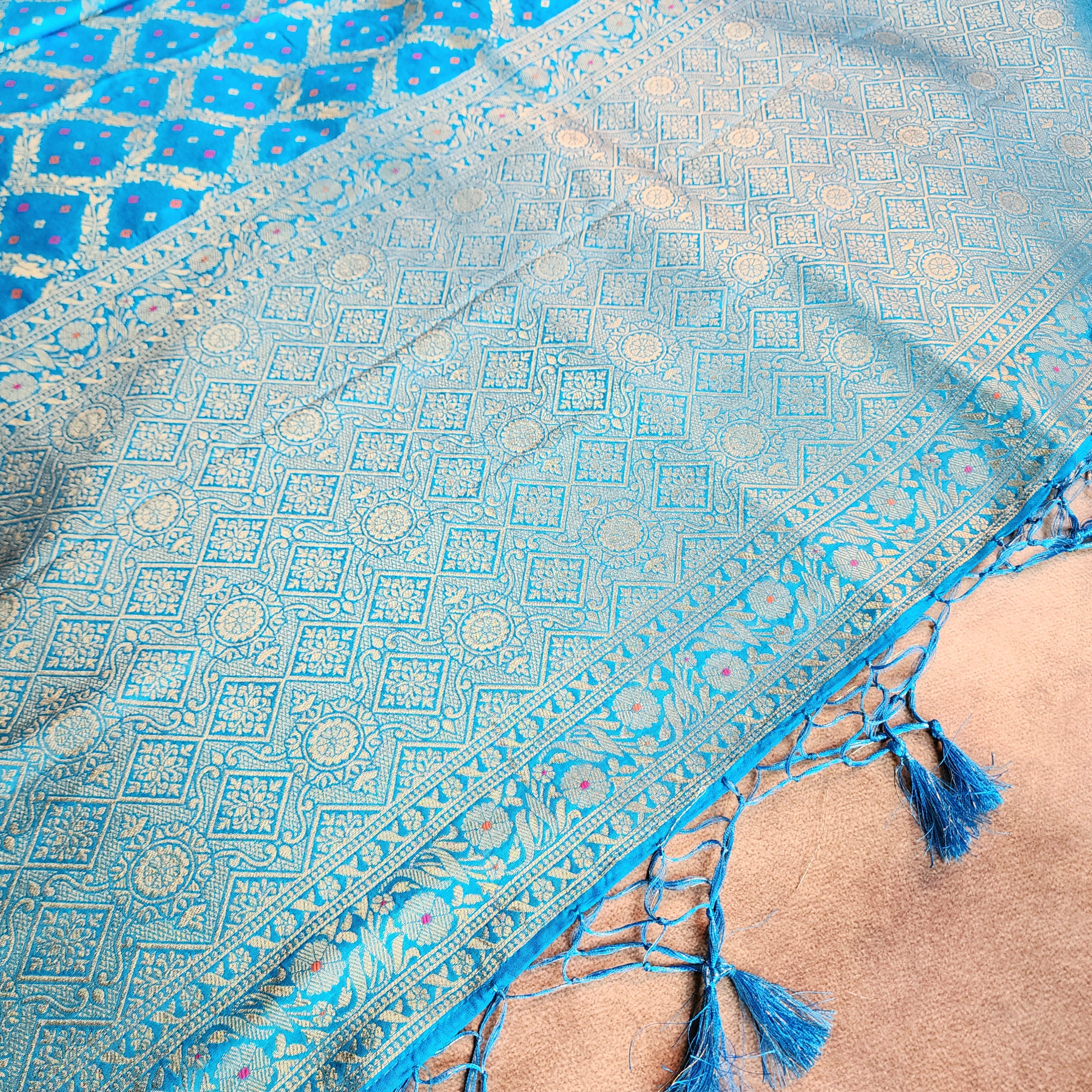 Sky Blue Bandhani Dupatta with Traditional Jaal