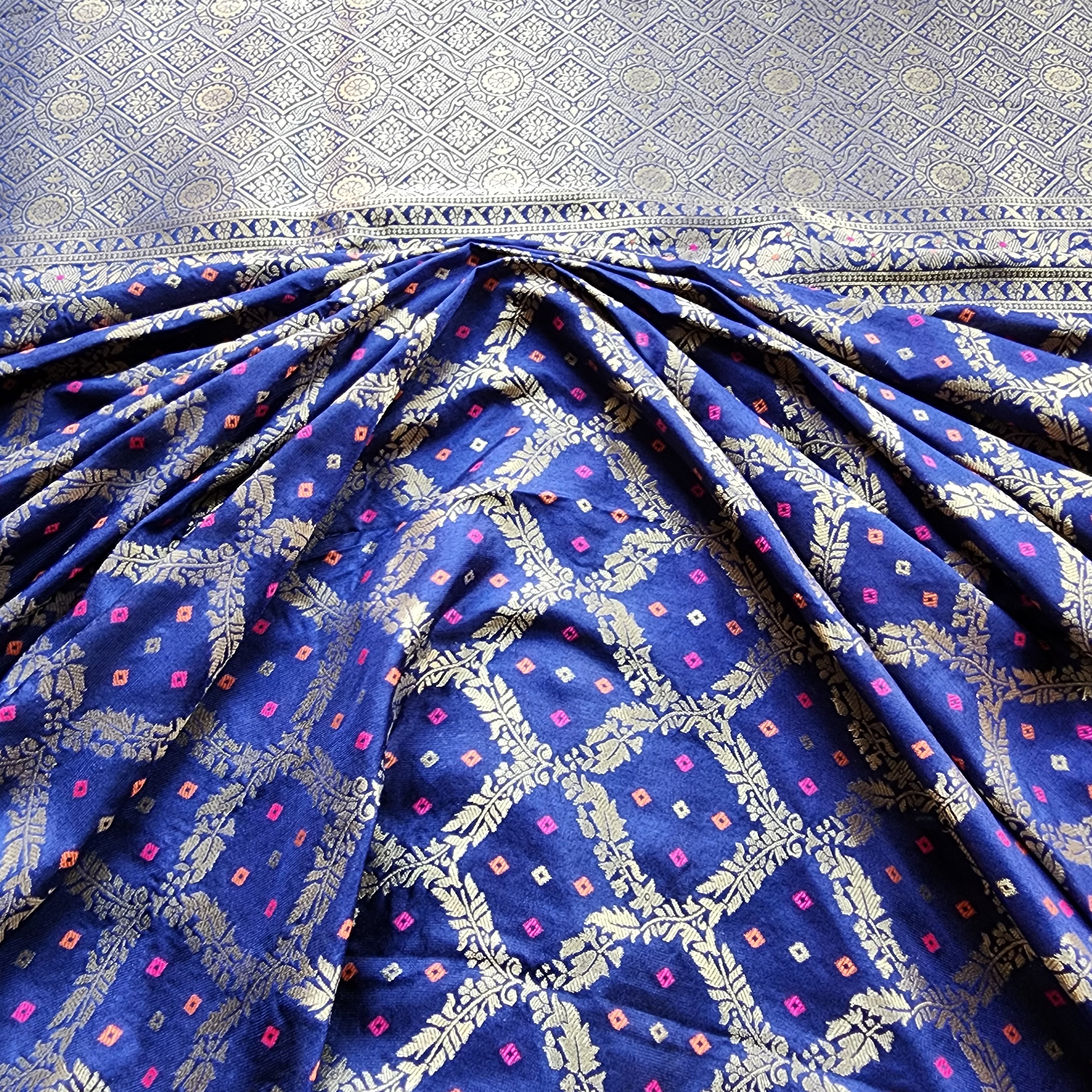Royal Blue Bandhani Dupatta with Traditional Jaal