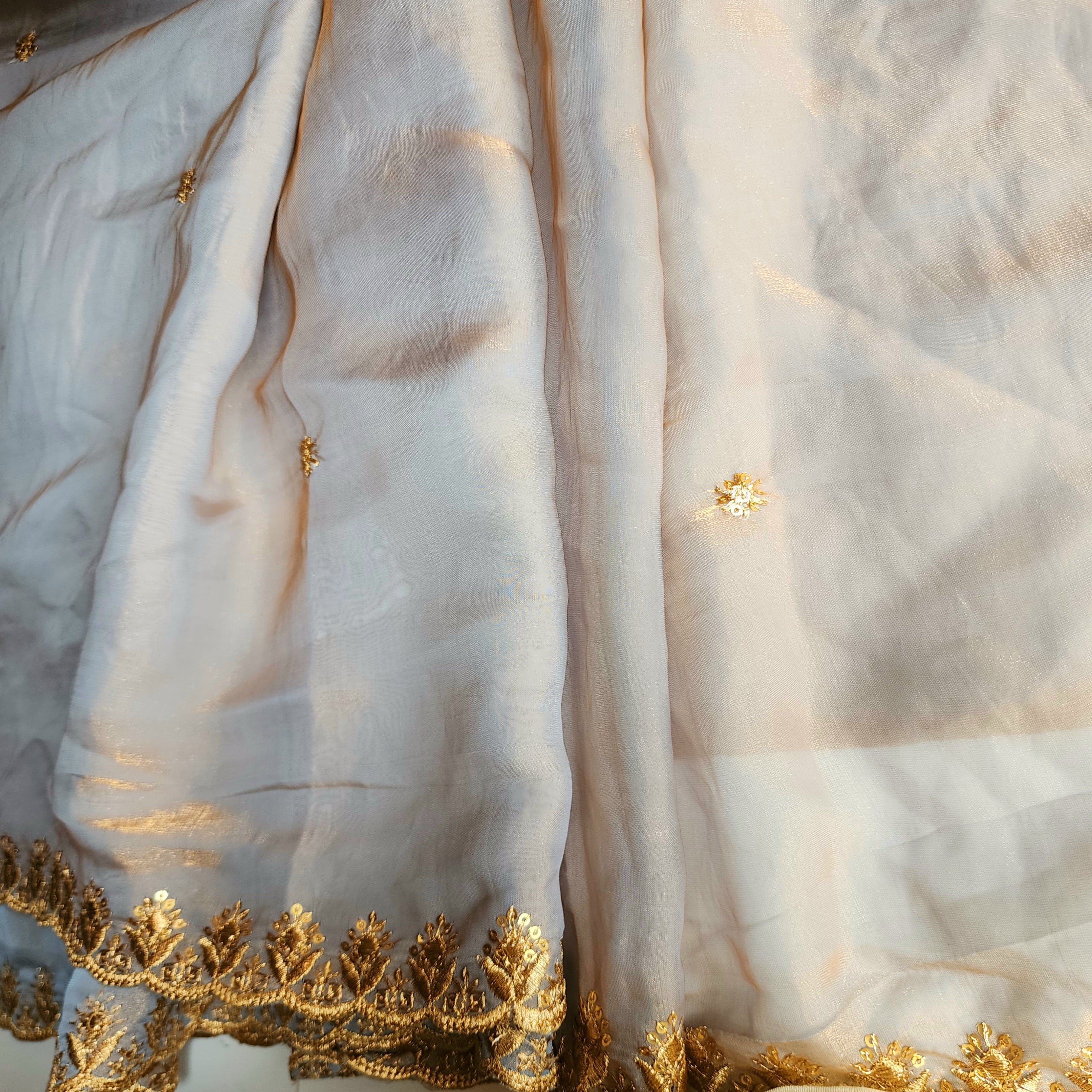 Smoky Taupe Gold Designer Tissue Silk Saree