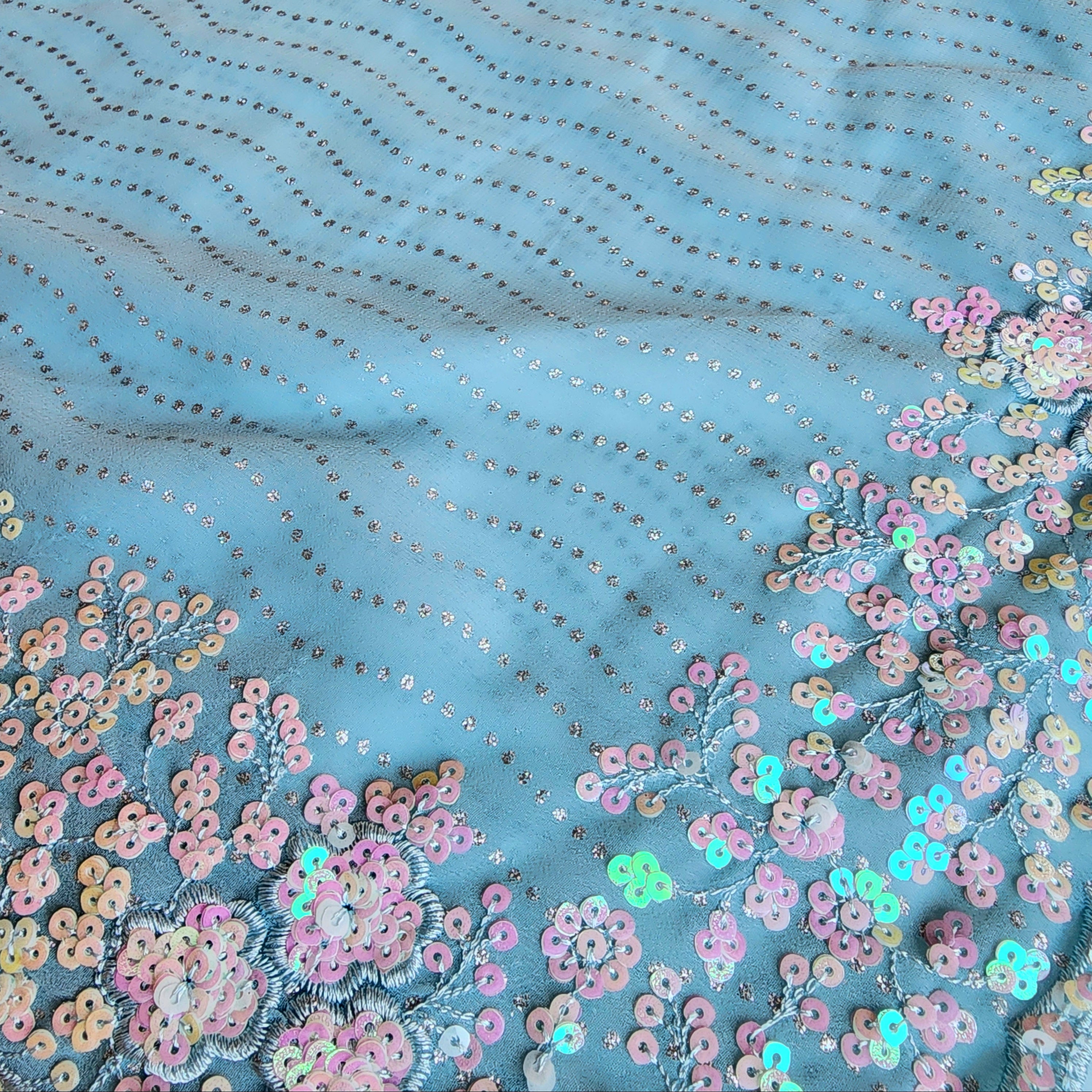 Soft Blue Designer Chiffon Silk Saree