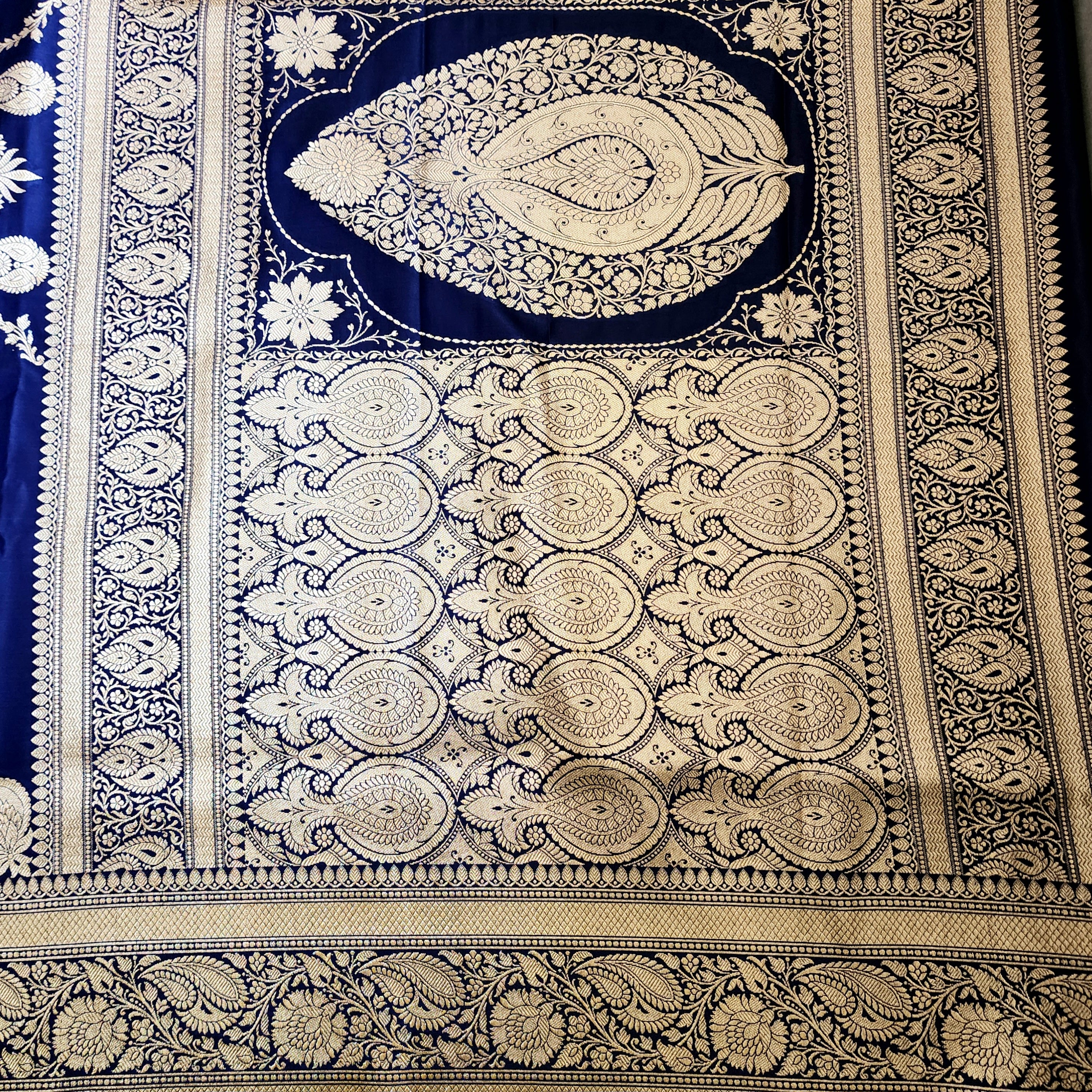 Royal Blue Pure Banarasi Katan Silk Saree with light Gold Zari Weaving