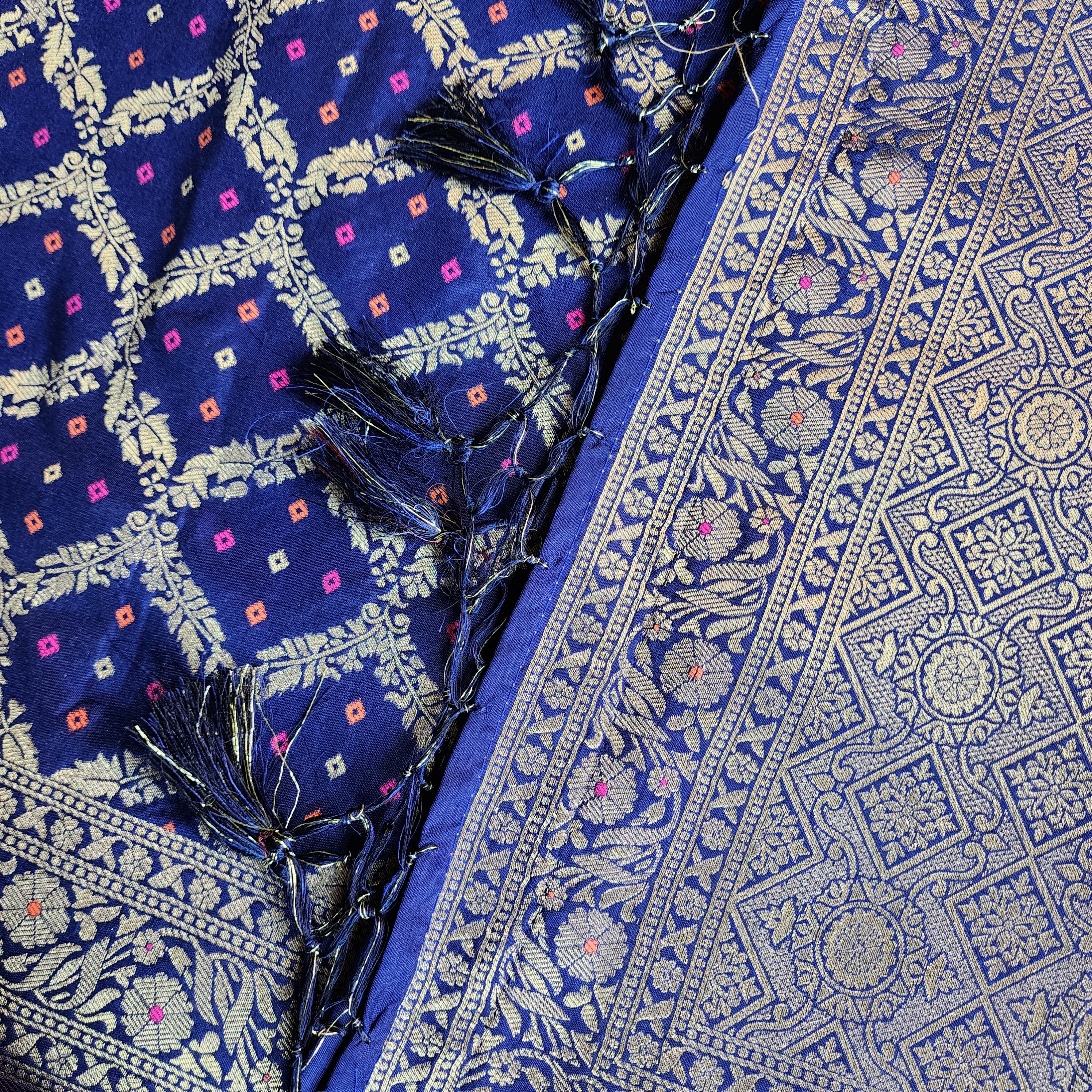 Royal Blue Bandhani Dupatta with Traditional Jaal