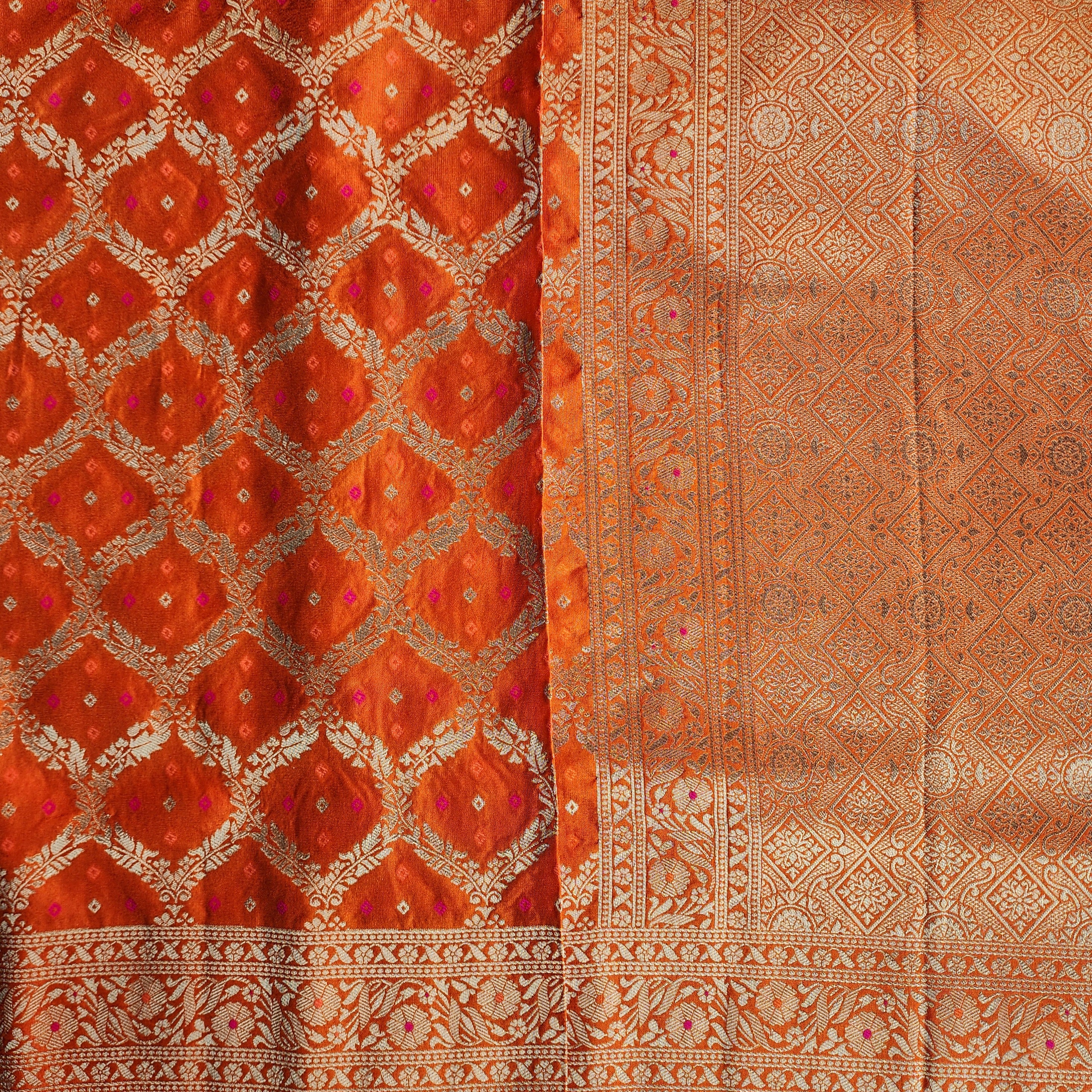 Rust Orange Bandhani Dupatta with Traditional Jaal