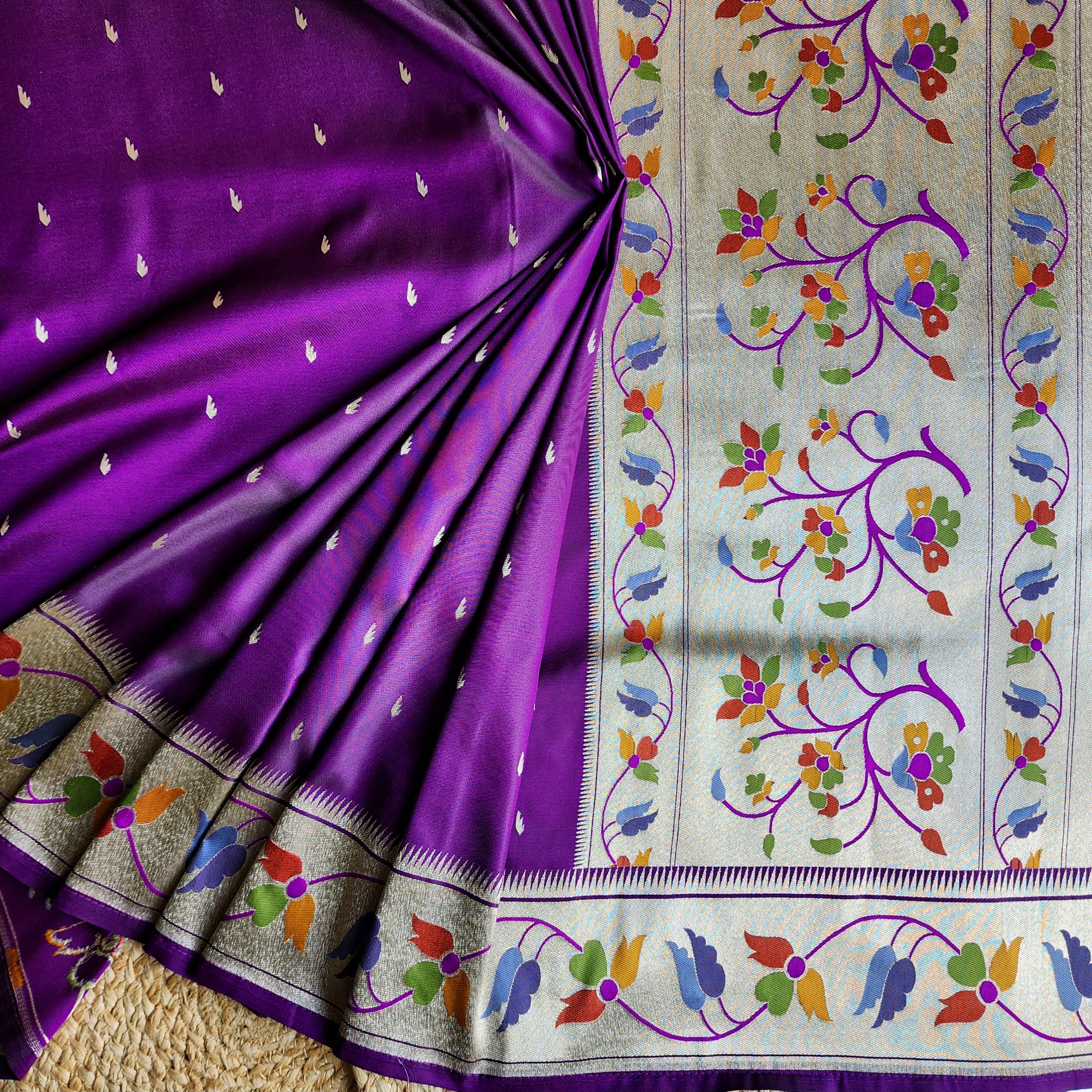 Raahi - Violet Paithani Silk Saree with Stitched Blouse