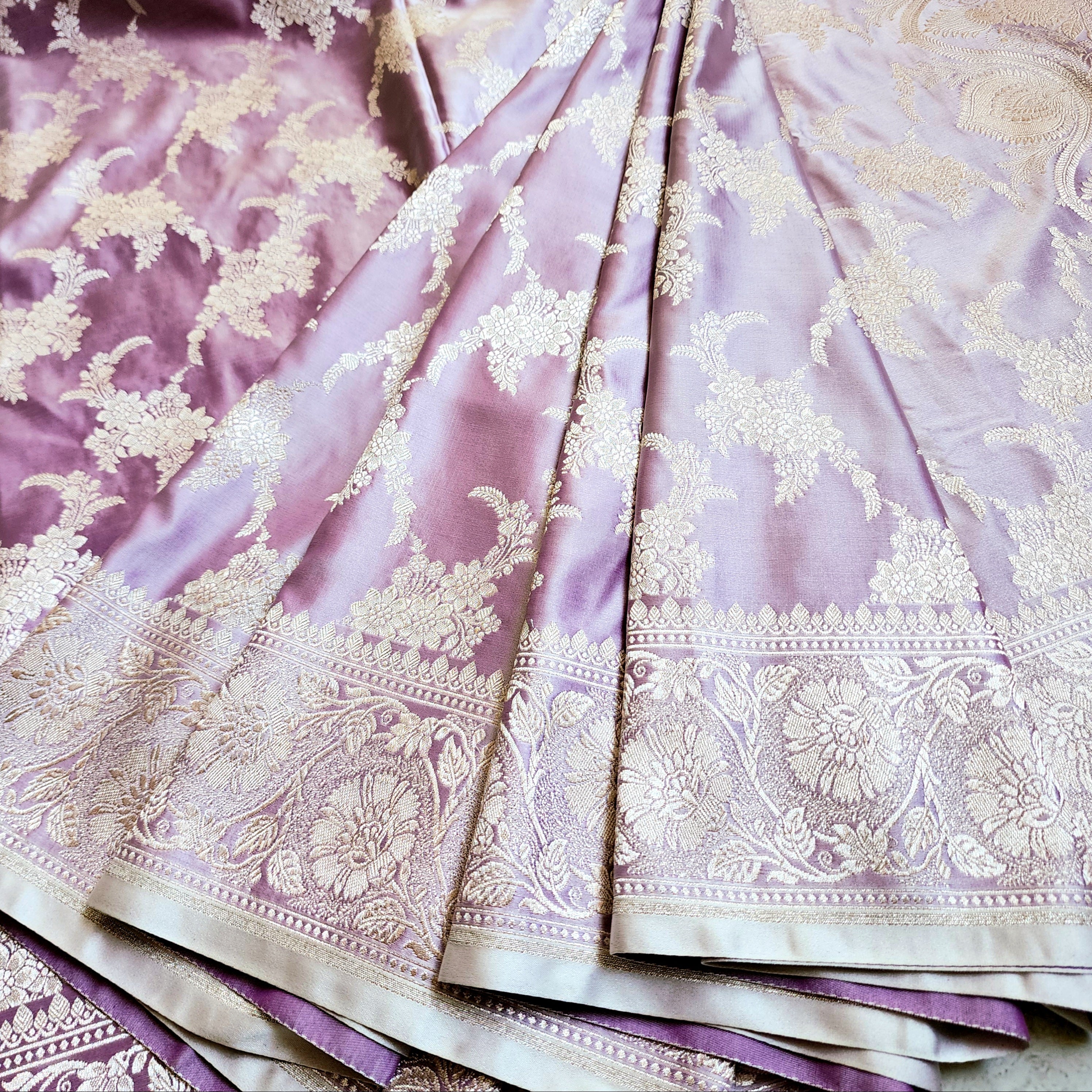 Lilac Banarasi Katan Silk Saree with Floral Vine Jaal