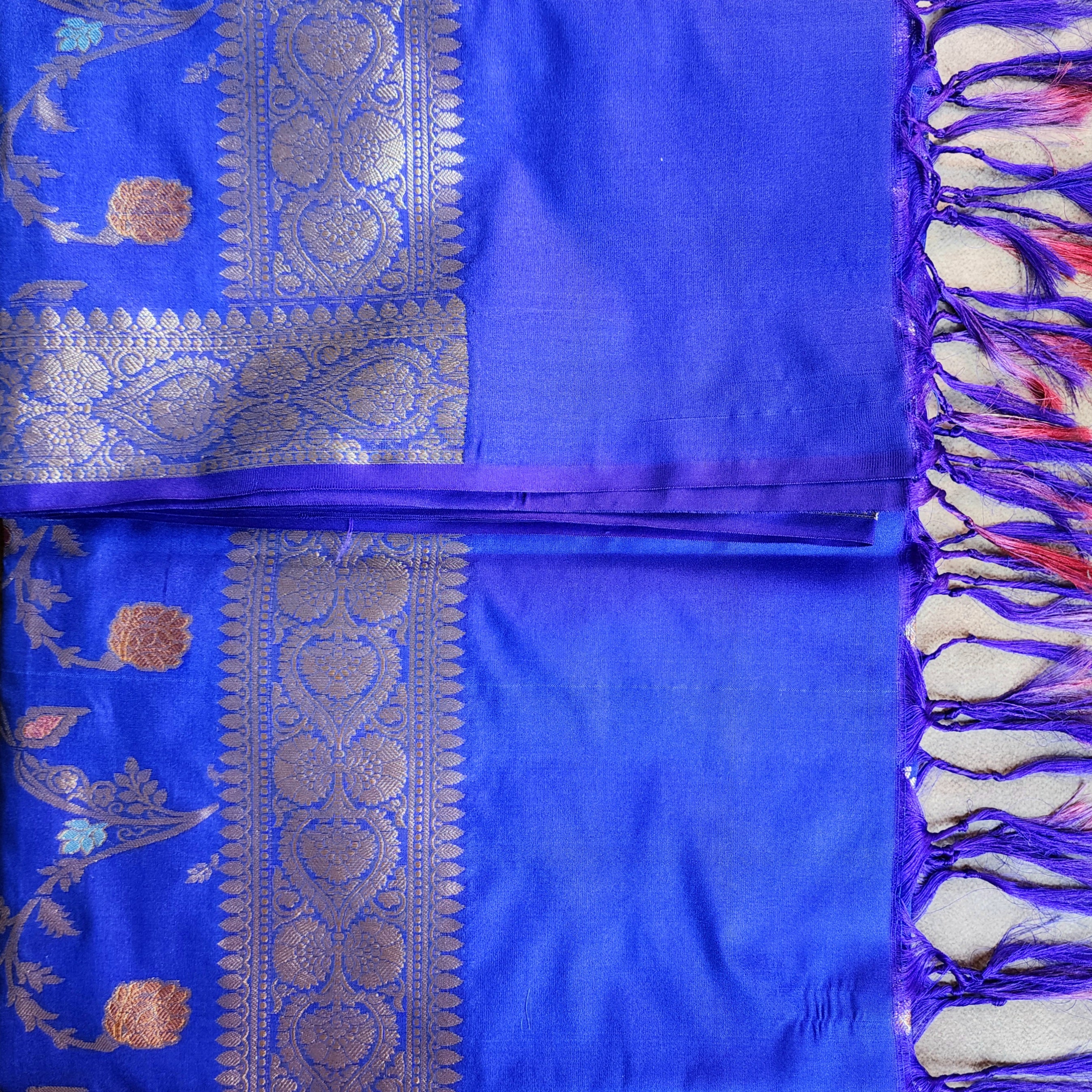 Royal Blue Banarasi Silk Dupatta with Gold Zari Border & Multicolor Meenakari Work