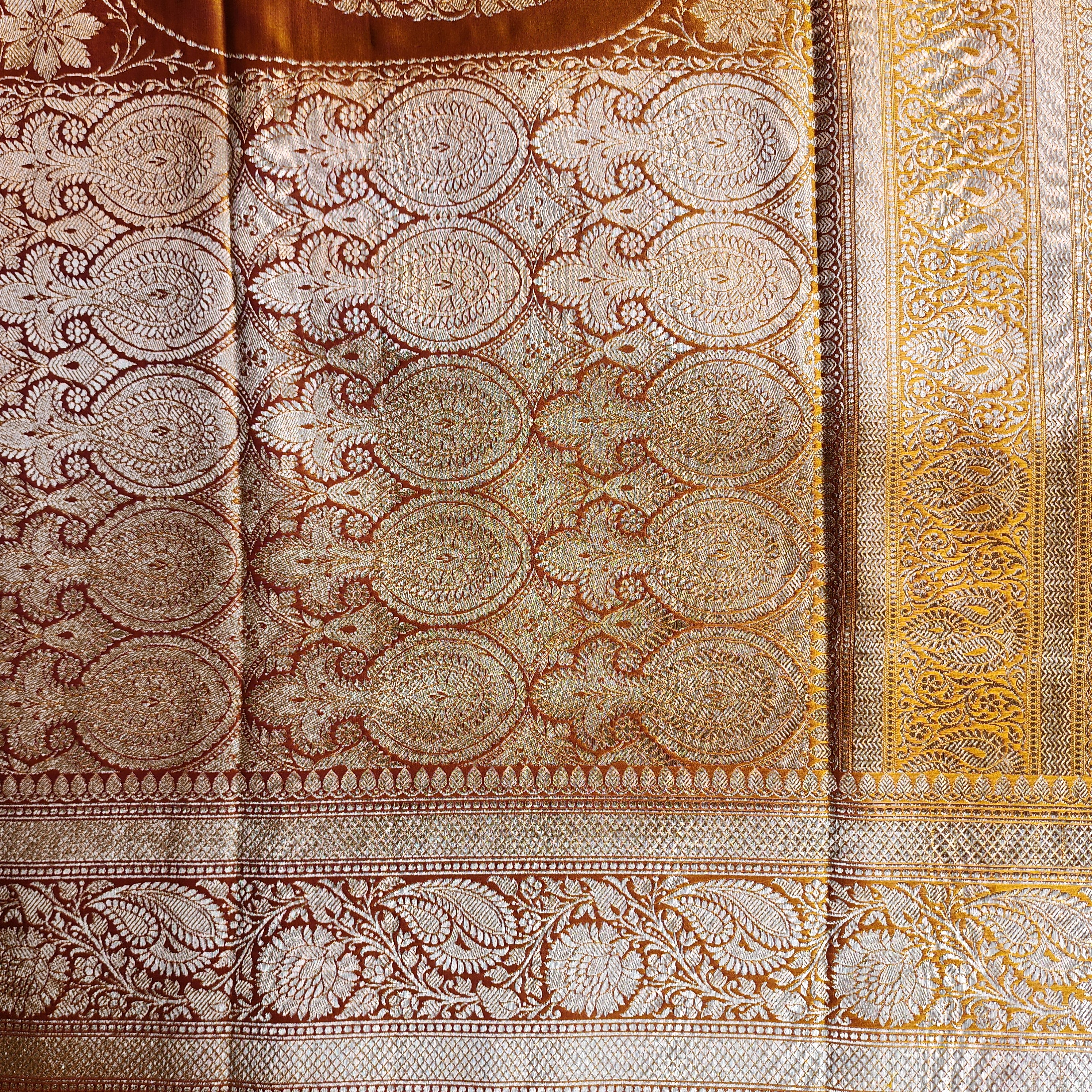 Rich Mustard Yellow Pure Banarasi Katan Silk Saree with light Gold Zari Weaving