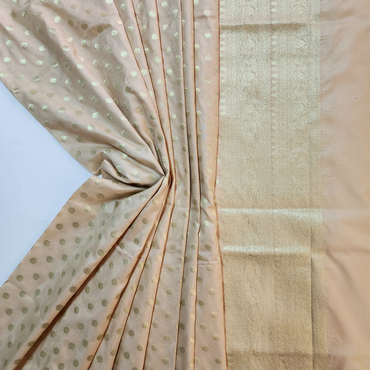 Champagne Beige Banarasi Silk Dupatta with Gold Polka Dot
