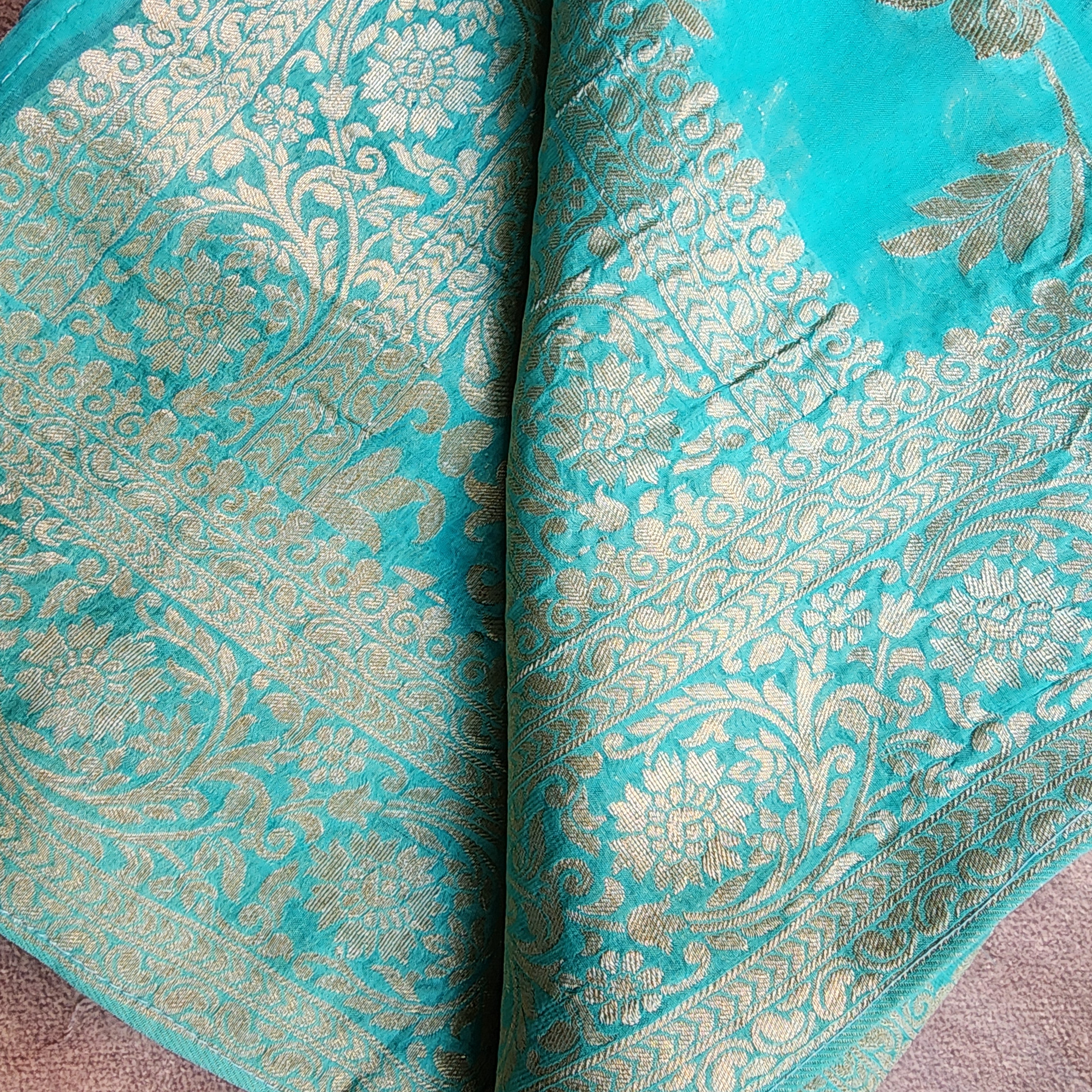 Khaddi Georgette Pure Banarasi Saree in Turquoise
