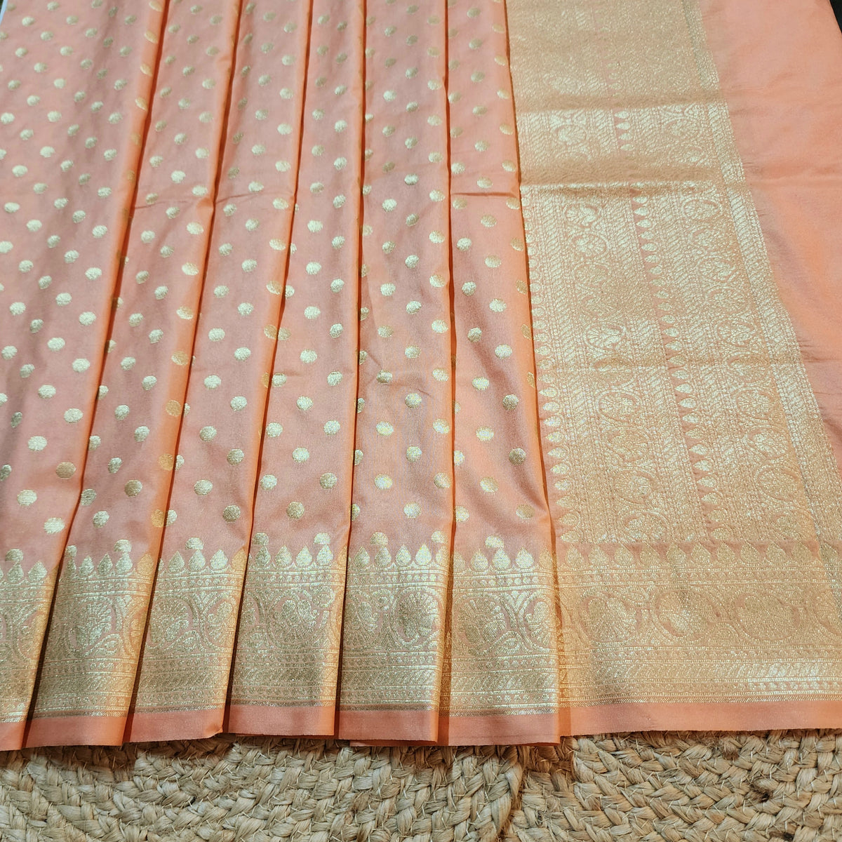 Peach Banarasi Silk Dupatta with Gold Polka Dot