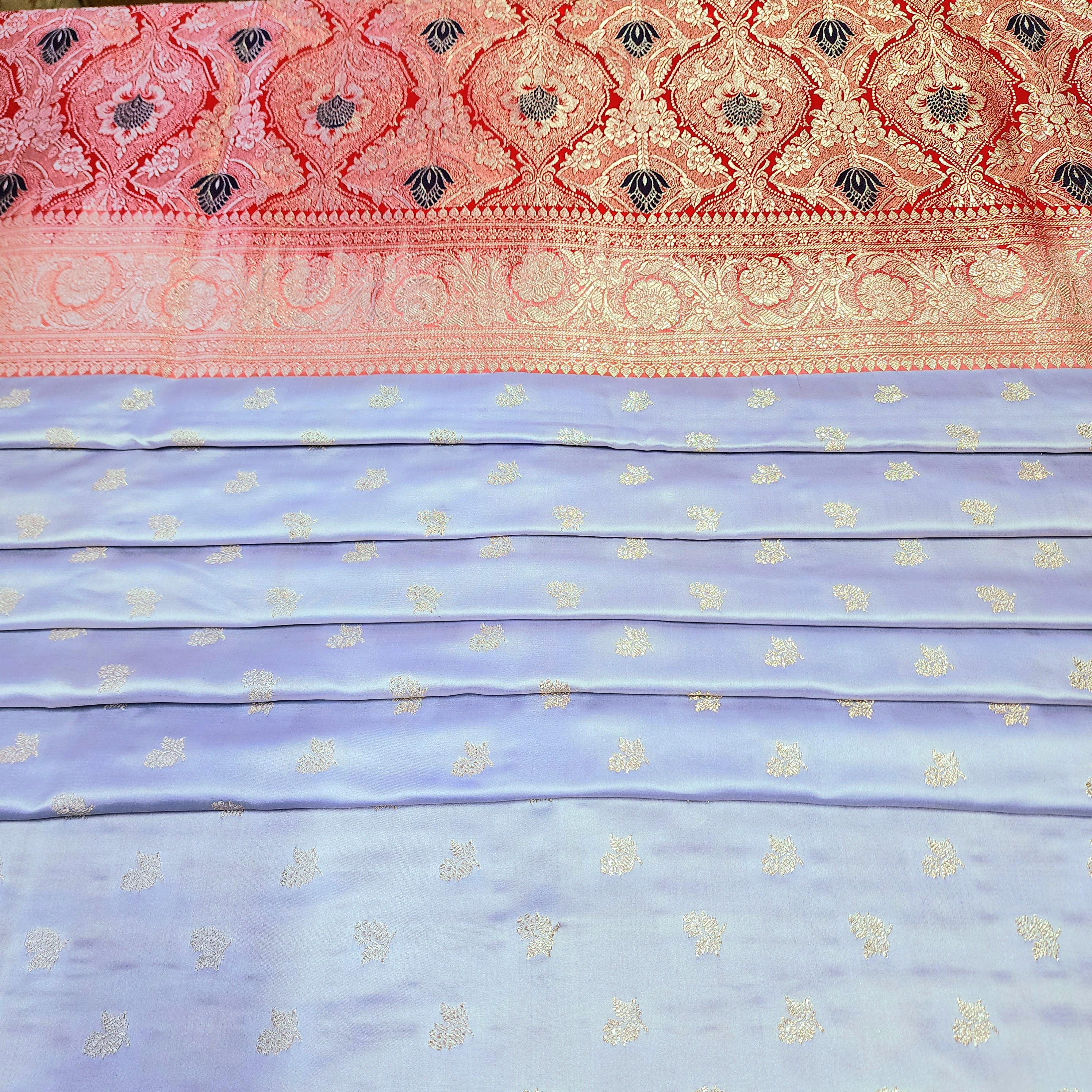 Ivory Pure Banarasi Katan Silk Saree with light Gold Zari Weaving