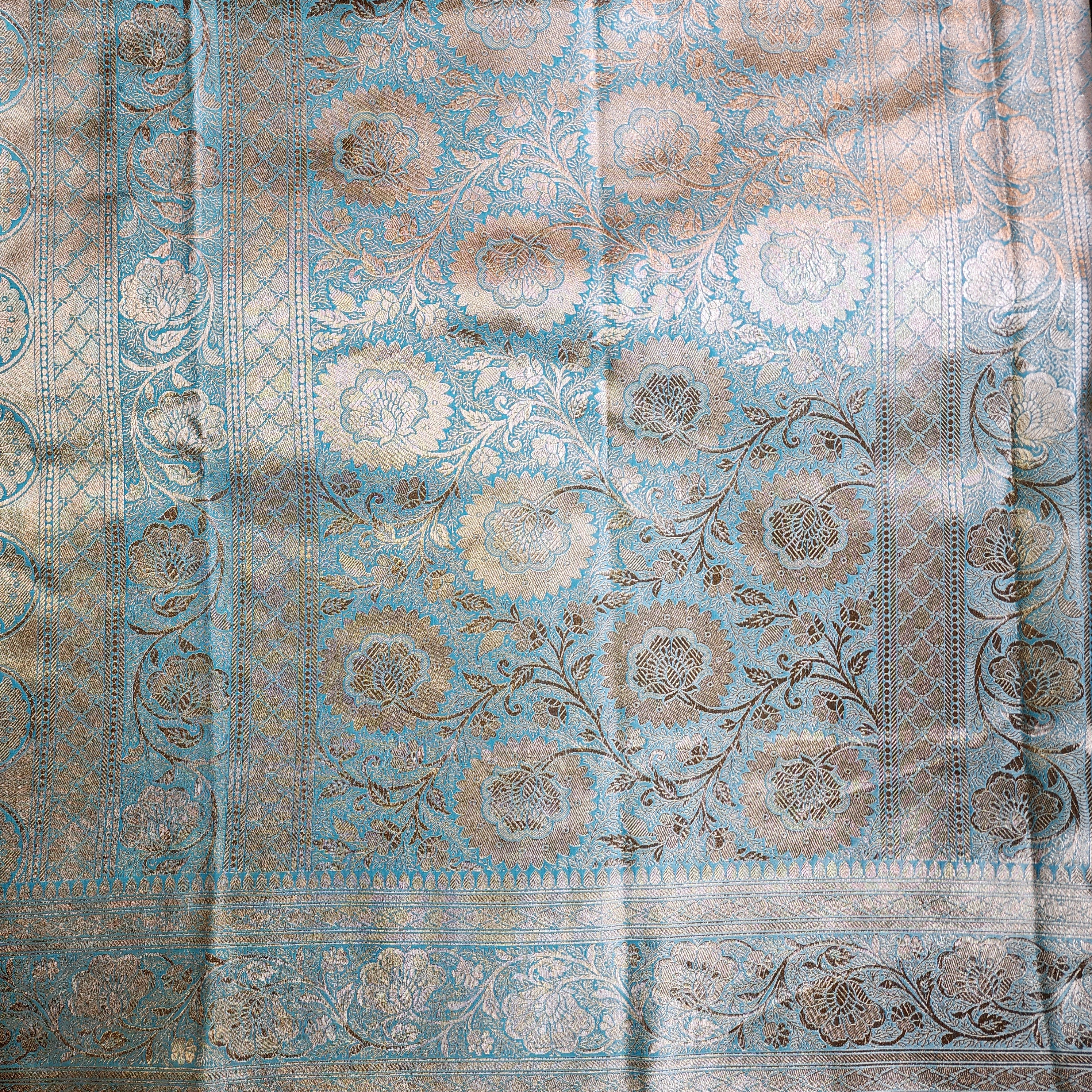 Rich Sky Blue Banarasi Silk Saree with Gold Zari Weaving