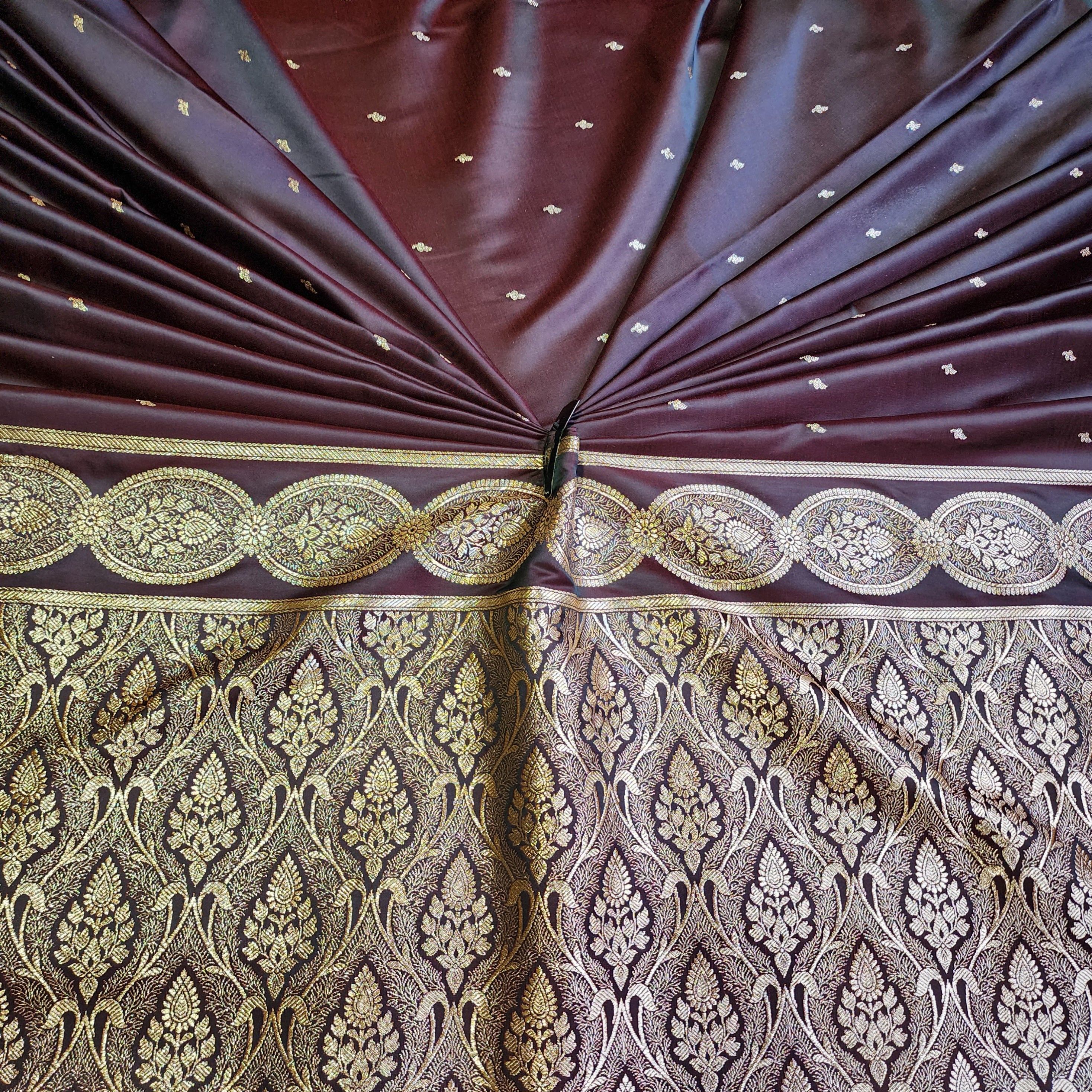 Deep Maroon Pure Banarasi Katan Silk Saree with Gold Zari Weaving