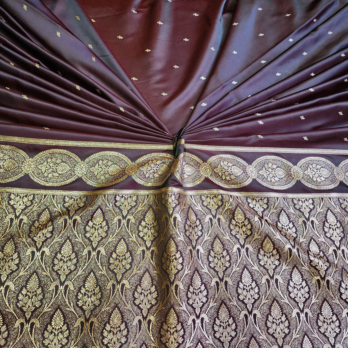 Deep Maroon Pure Banarasi Katan Silk Saree with Gold Zari Weaving