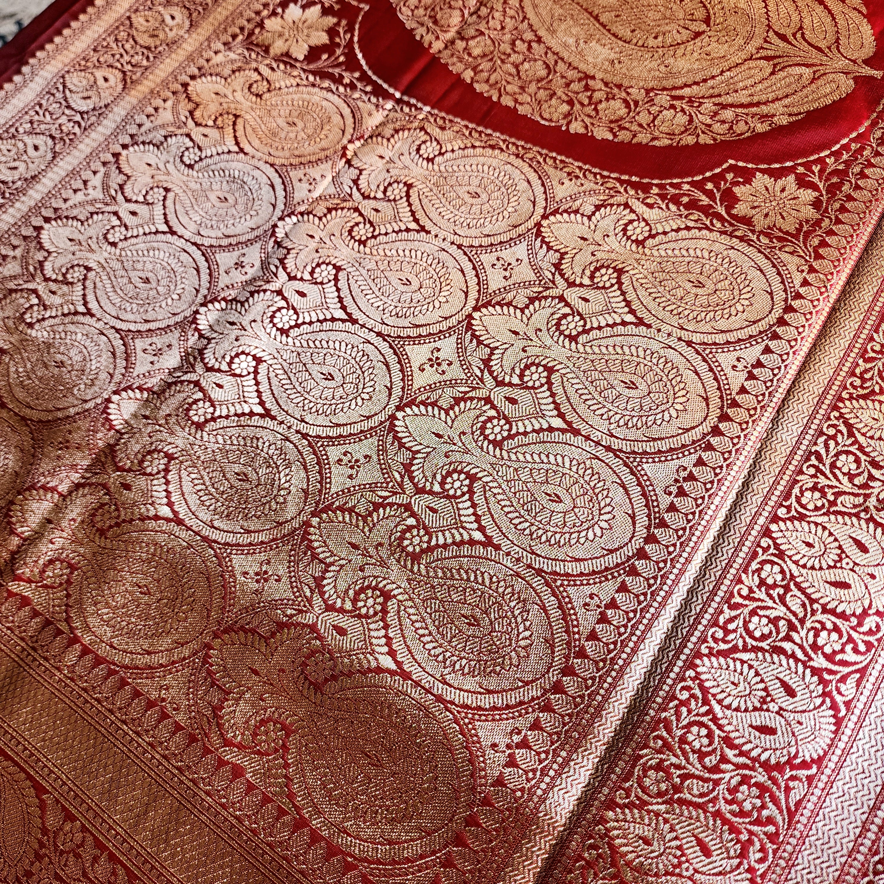 Rich Rose Pink Pure Banarasi Katan Silk Saree with light Gold Zari Weaving