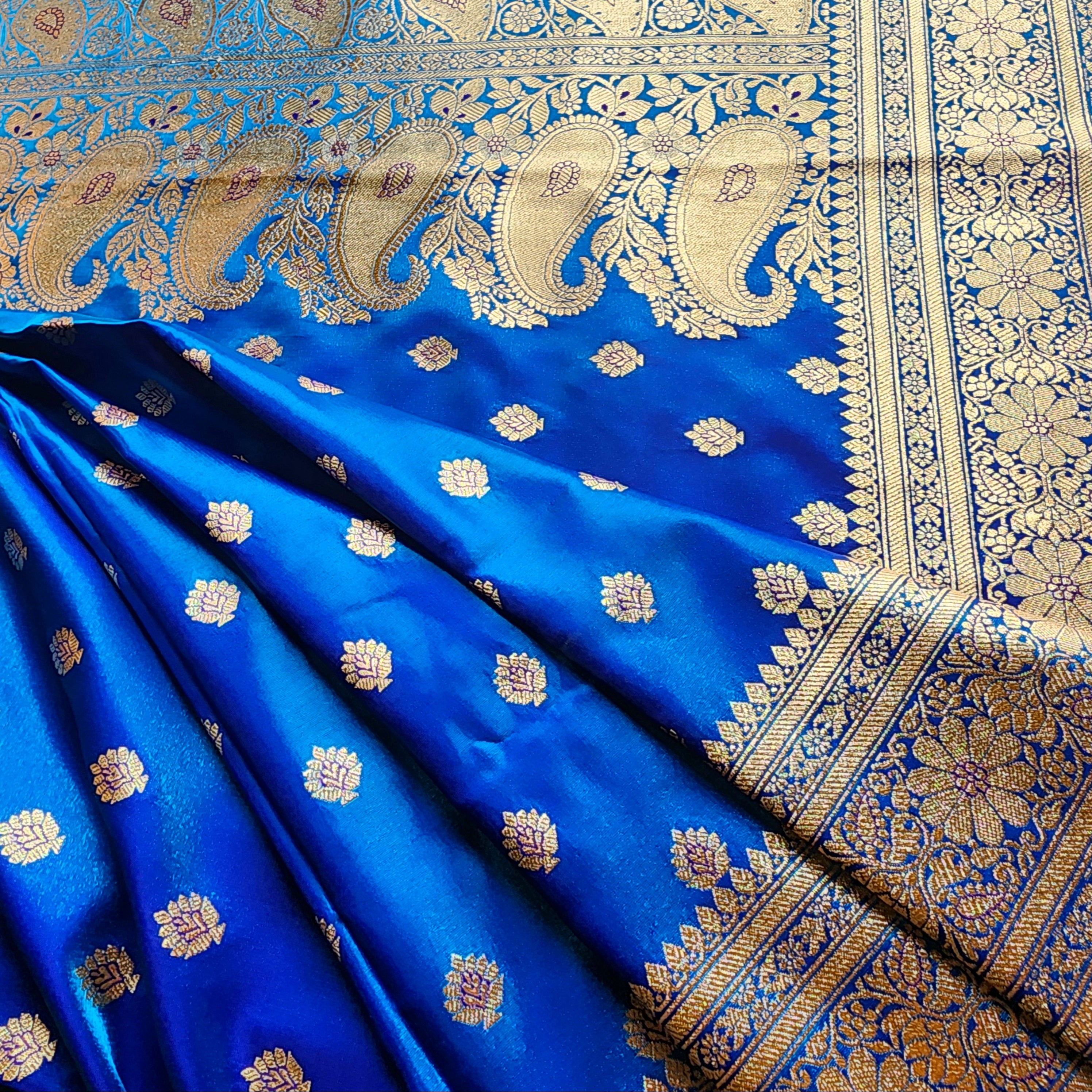 Royal Navy Blue Banarasi Silk Saree with Golden Zari Weave