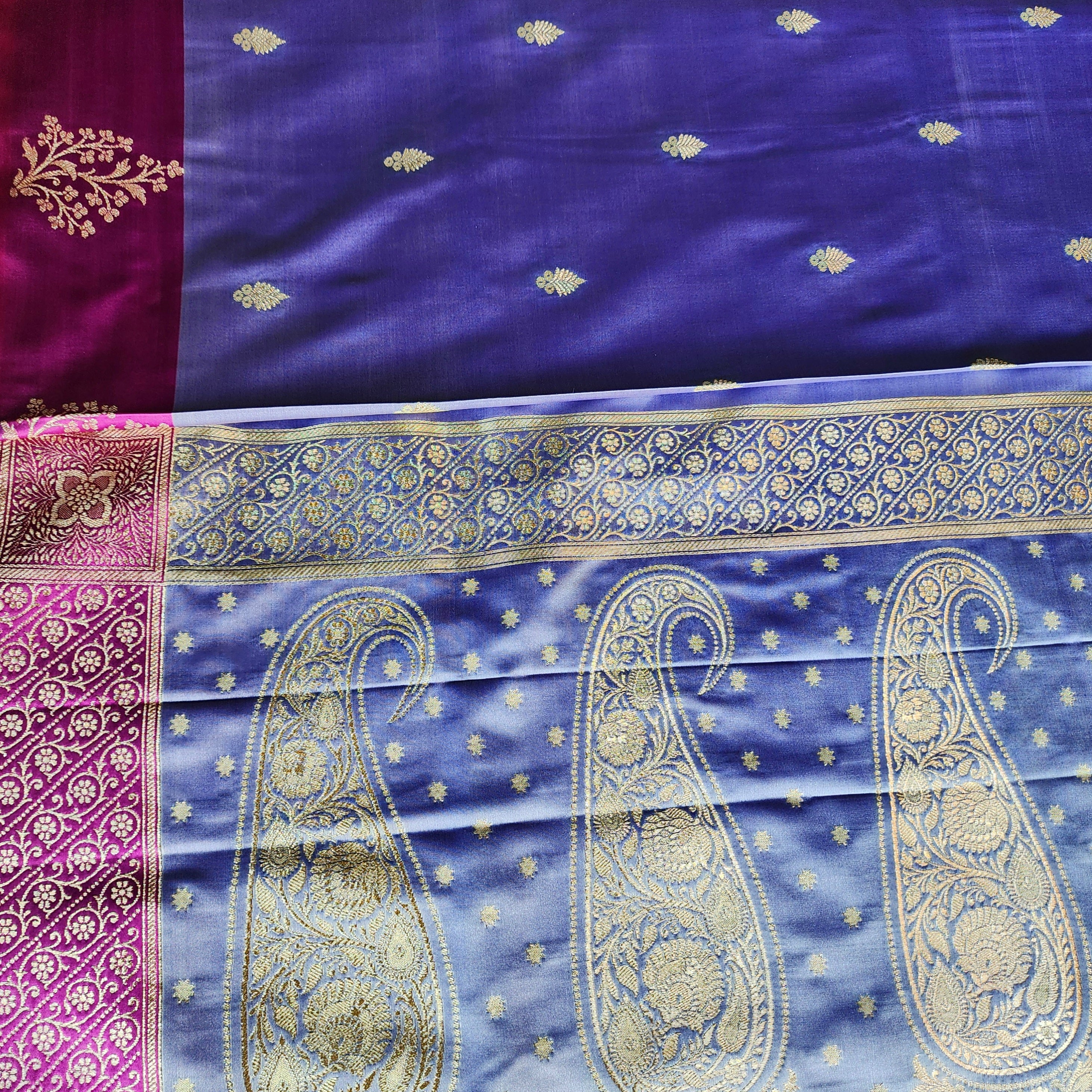 Pastel Purple Katan Silk Saree with Magenta Gold Zari Border