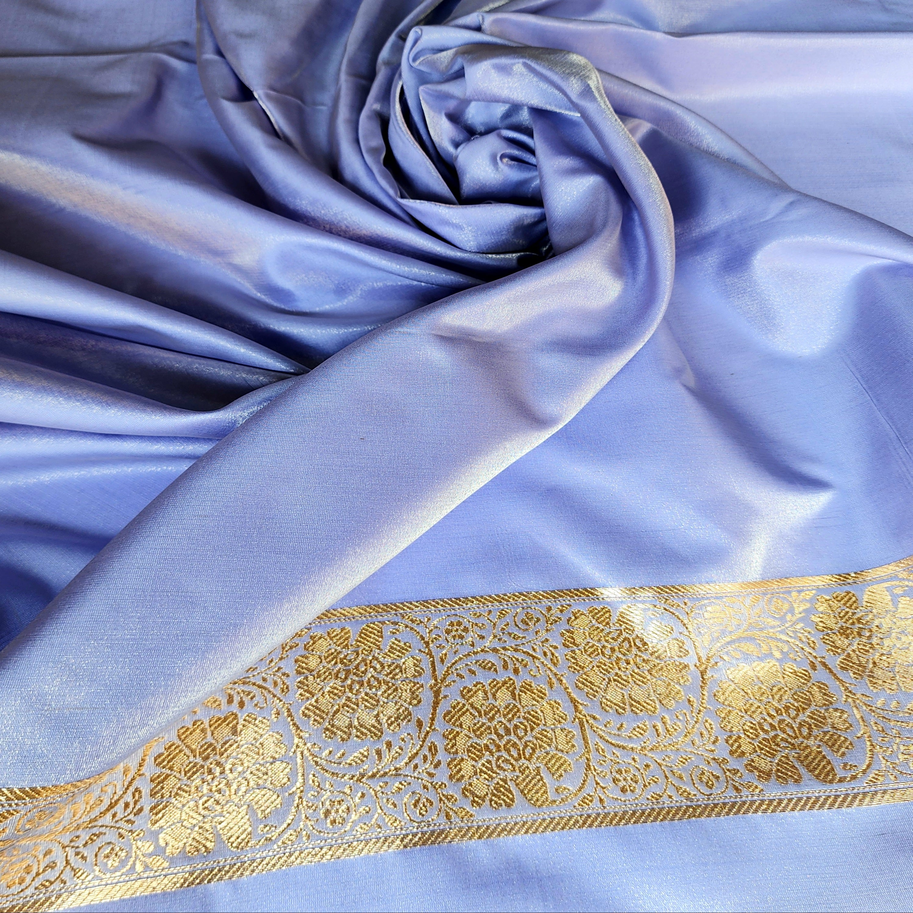 Rich Periwinkle Blue Banarasi Silk Saree with Gold Zari Weaving