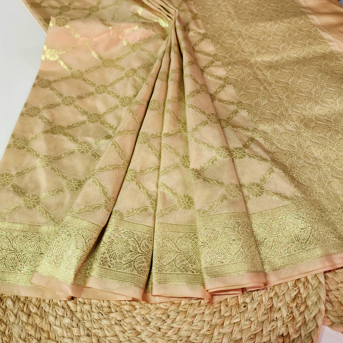 Banarasi Tapetta Silk - Champagne Zari Jaal Dupatta