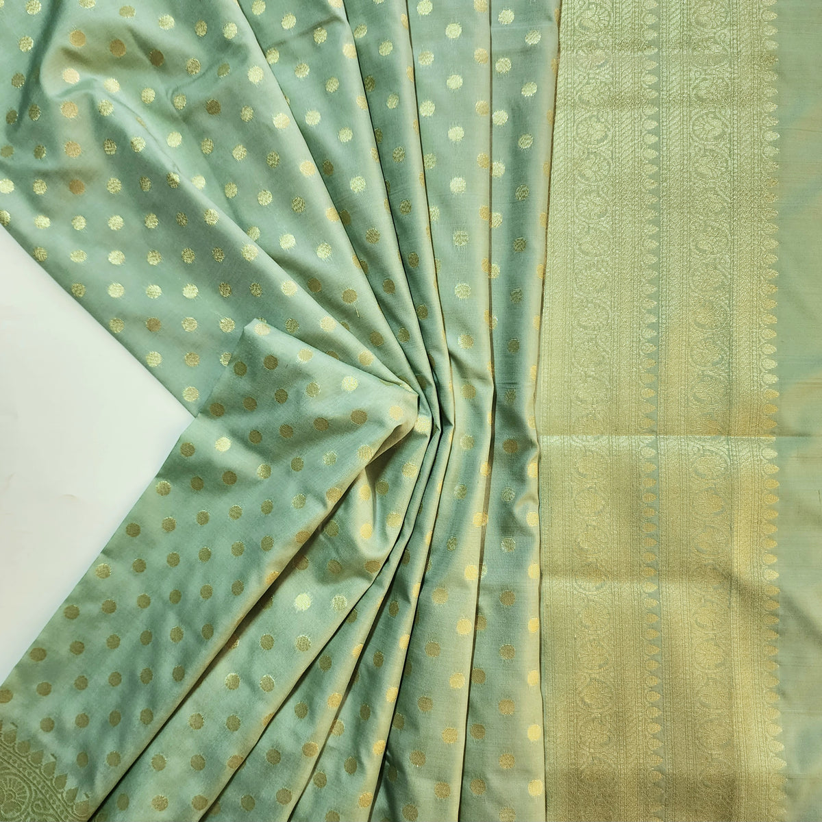 Aqua Blue Banarasi Silk Dupatta with Gold Polka Dot