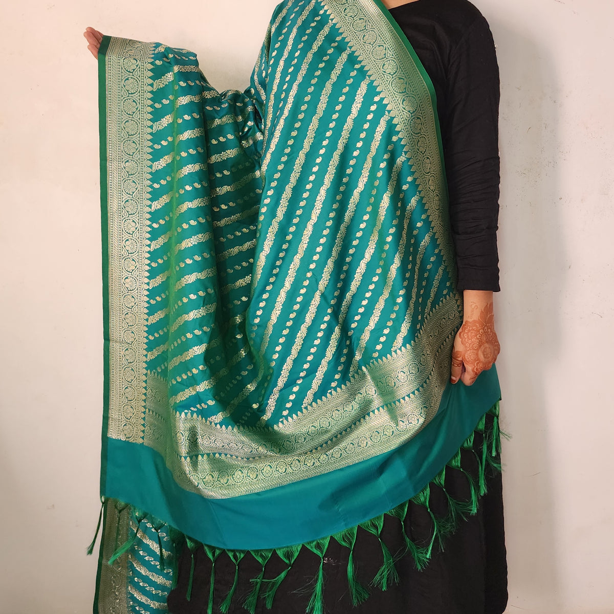 Teal Blue - Banarasi Leheriya Style Dupatta