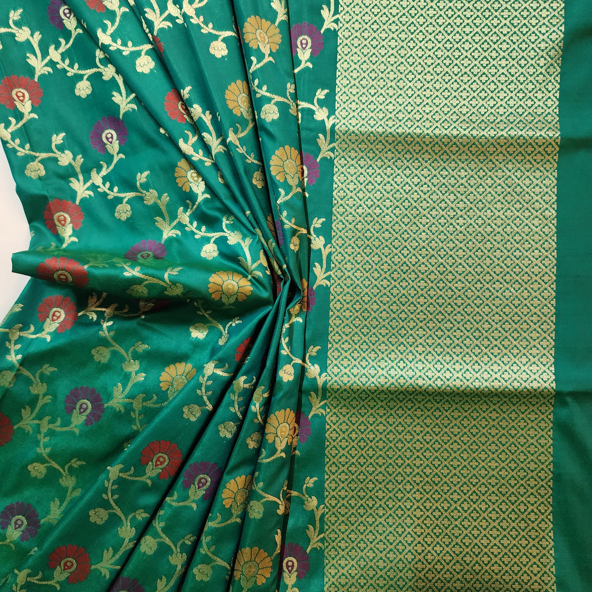 Banarasi Silk Floral Jaal Dupatta - Deep Teal