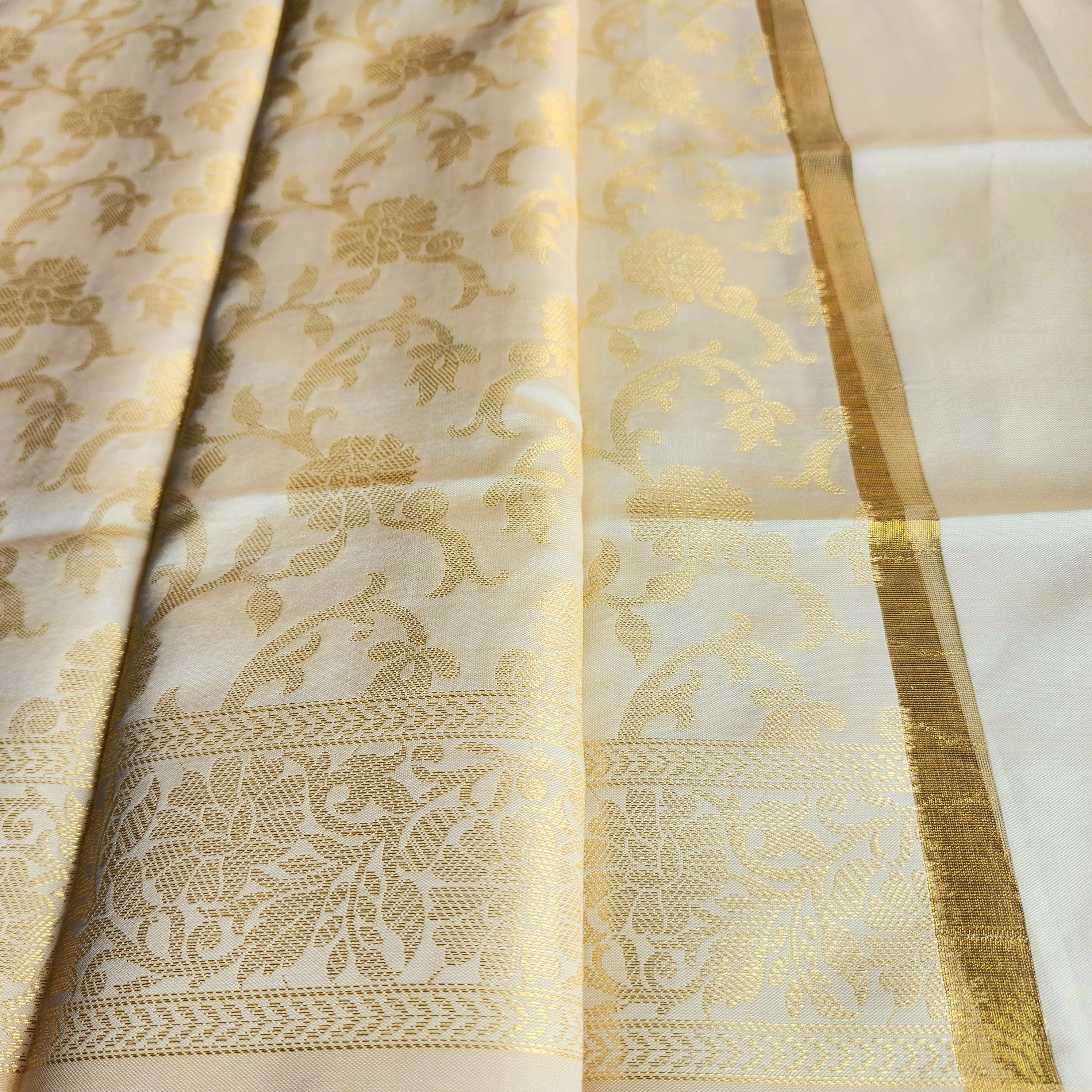 White Banarasi Tapetta Silk Dupatta with Gold Floral Weave