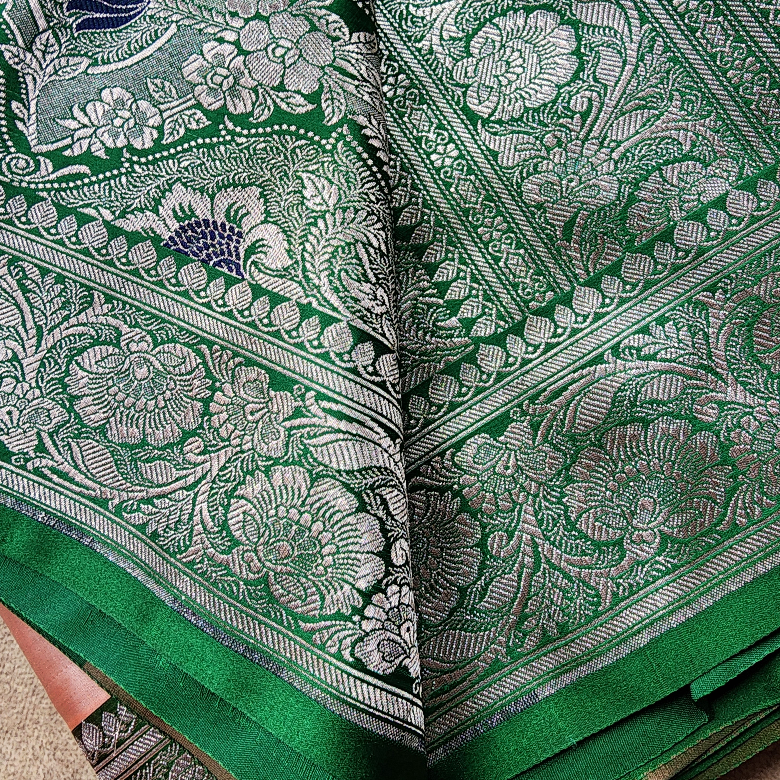 Peach Pure Banarasi Katan Silk Saree with light Gold Zari Weaving