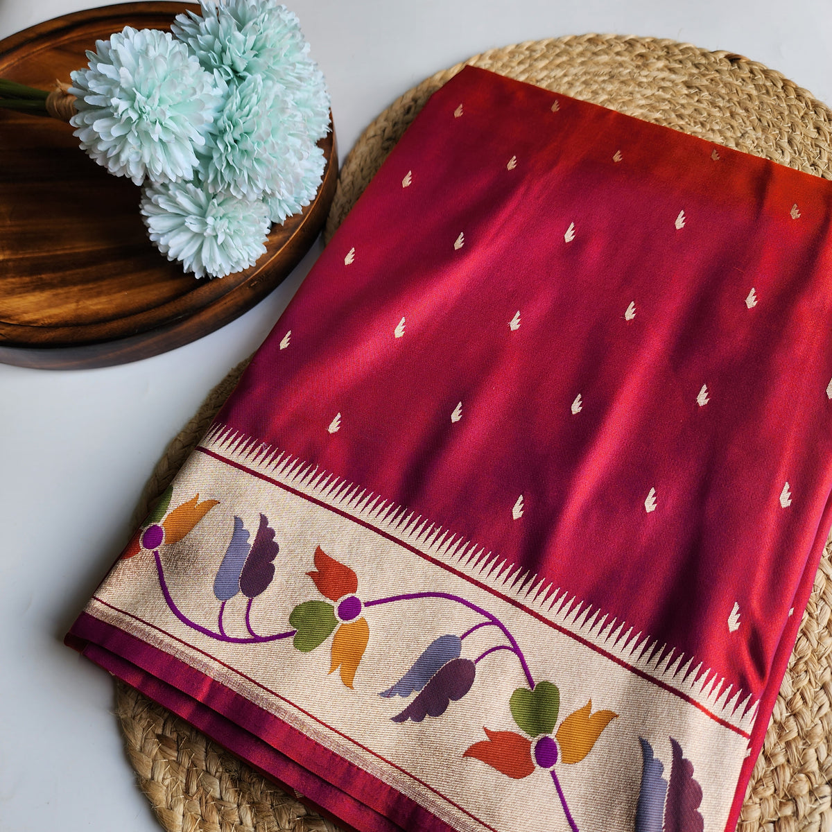 Raahi - Peachish Pink Paithani Silk Saree with Stitched Blouse