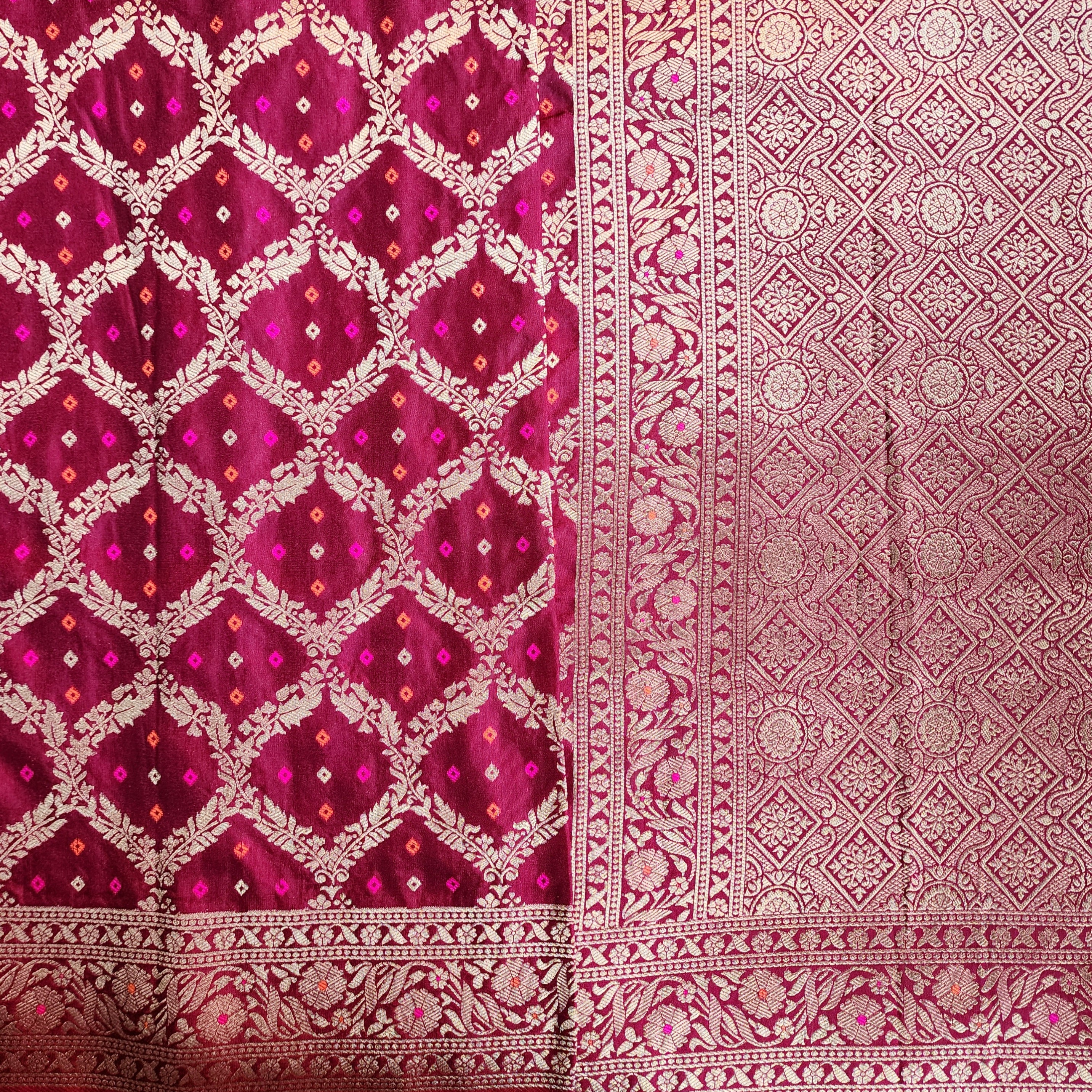 Wine Bandhani Dupatta with Traditional Jaal