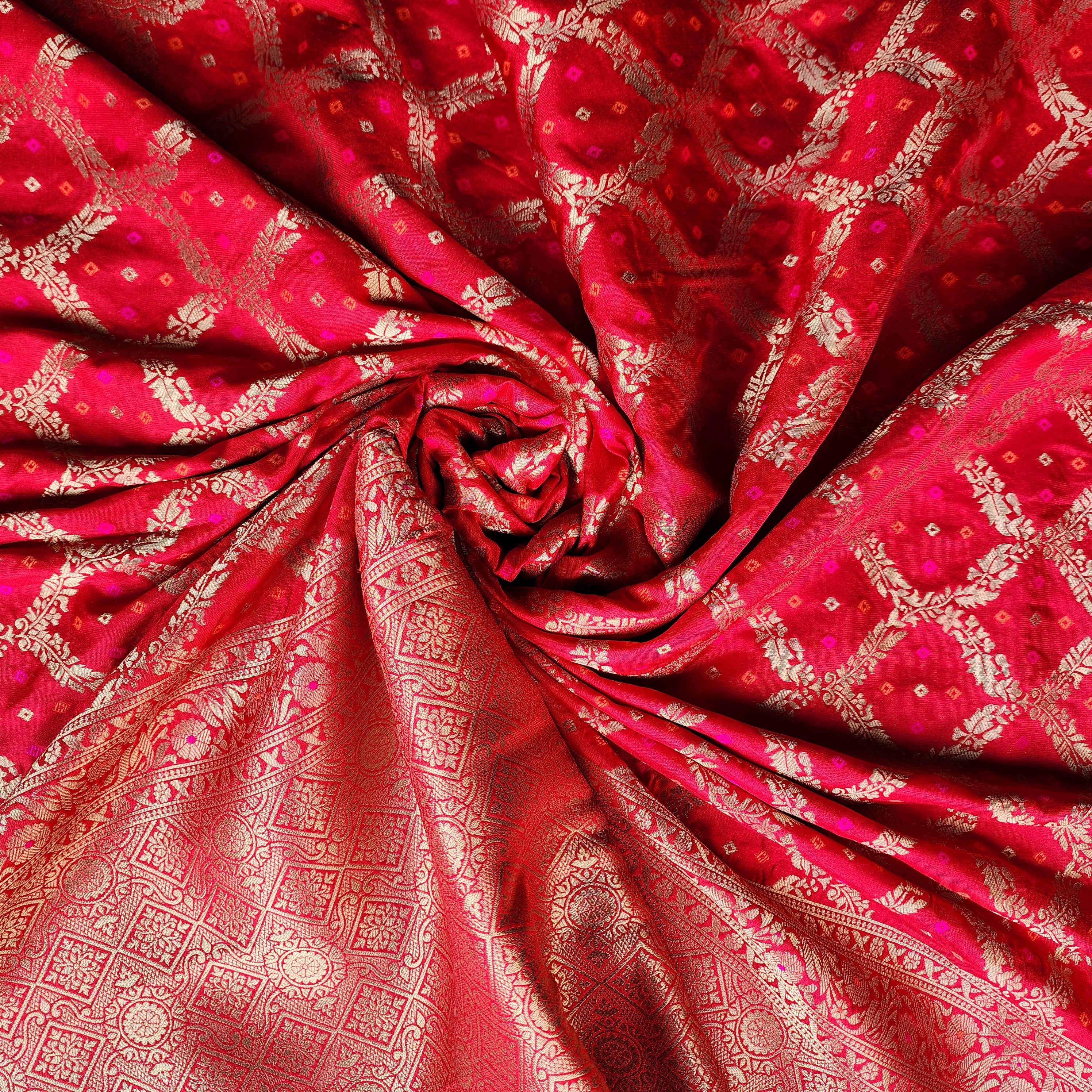 Red Bandhani Dupatta with Traditional Jaal