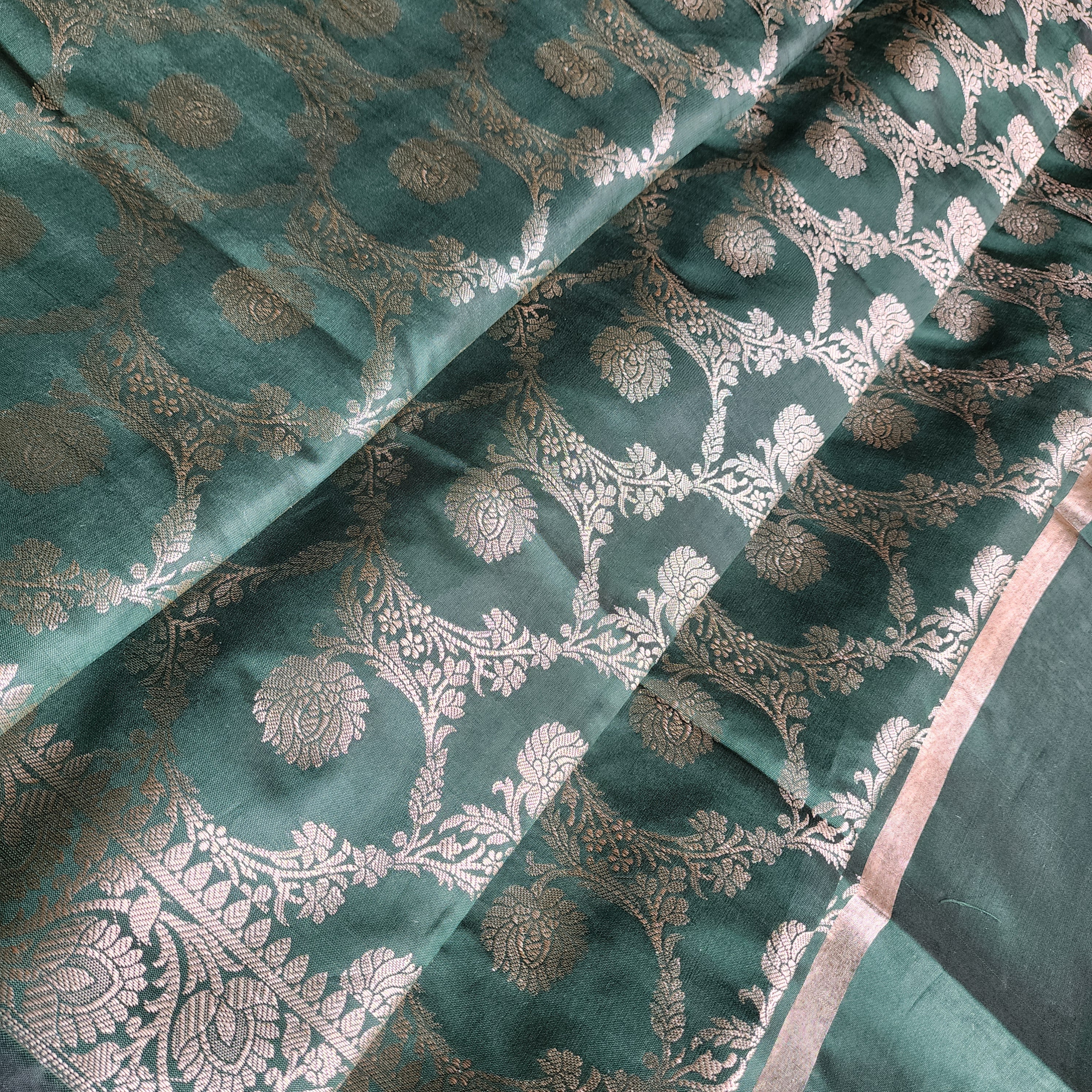 Emerald Green Semi Silk Zari Dupatta