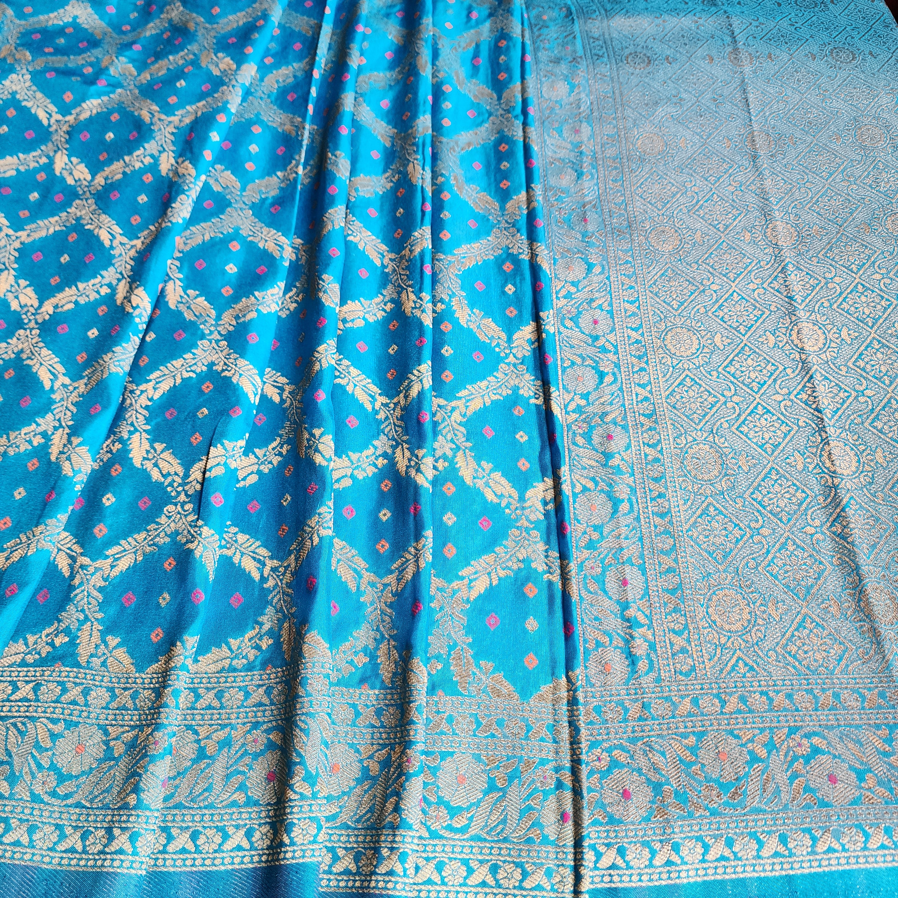 Sky Blue Bandhani Dupatta with Traditional Jaal