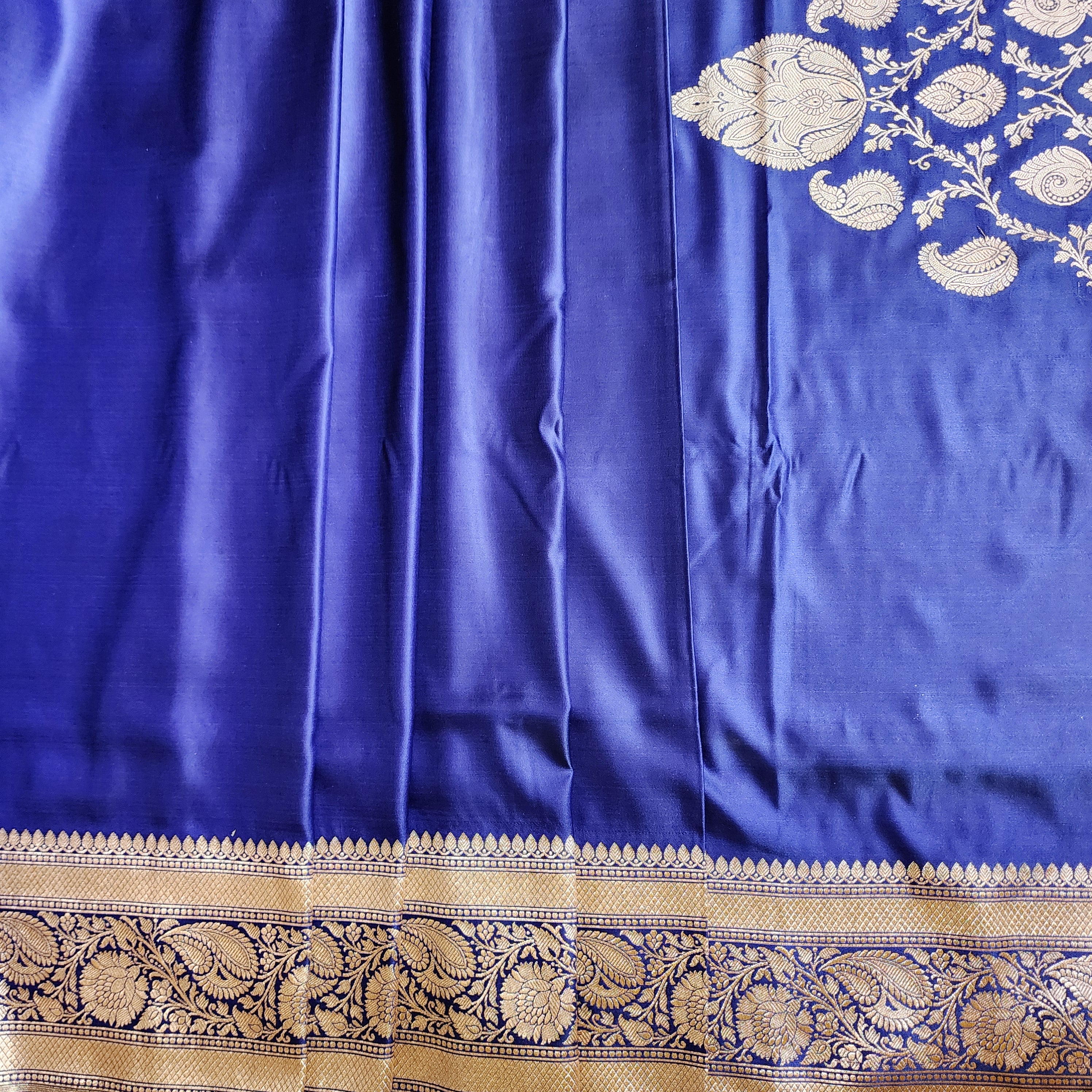 Royal Blue Pure Banarasi Katan Silk Saree with light Gold Zari Weaving