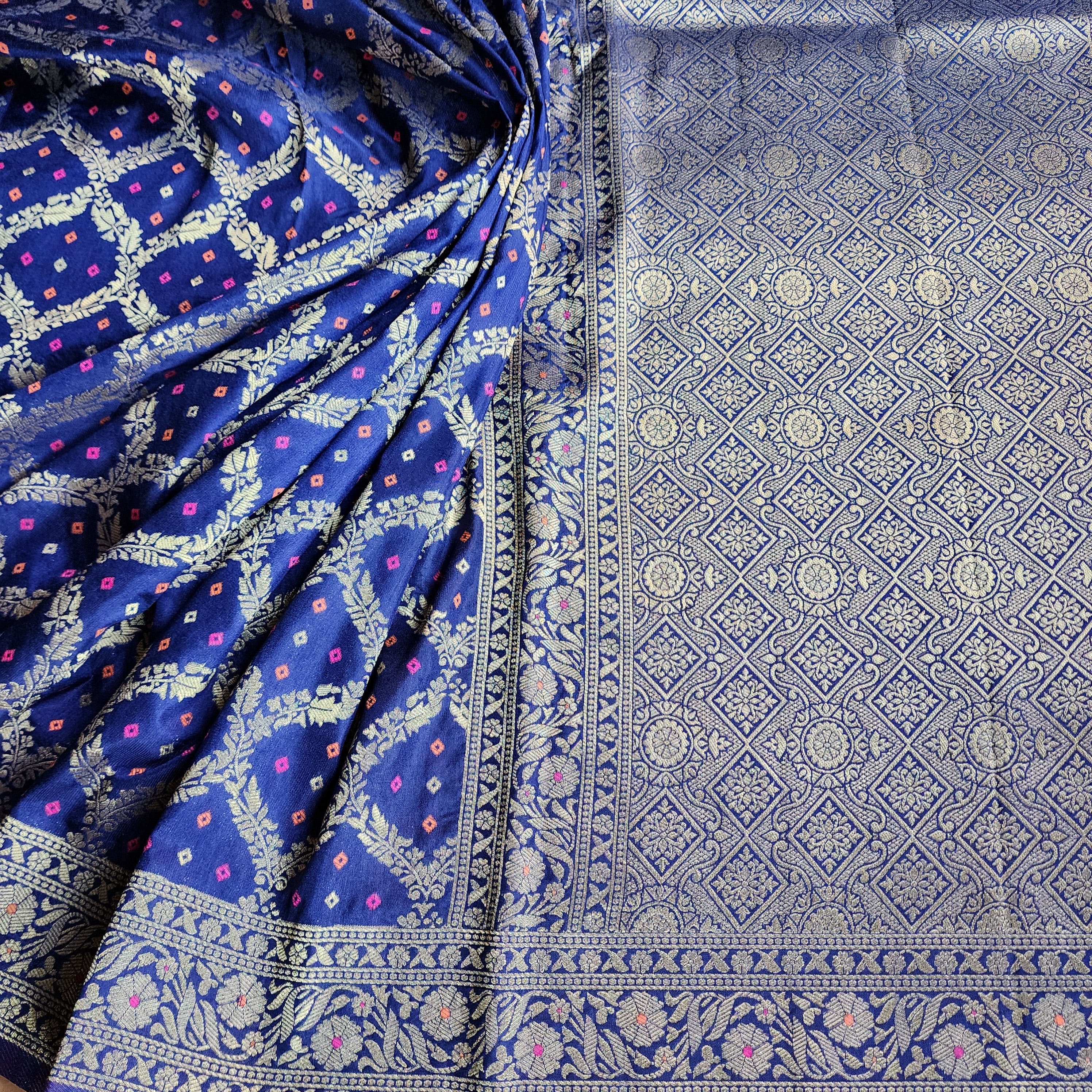 Royal Blue Bandhani Dupatta with Traditional Jaal