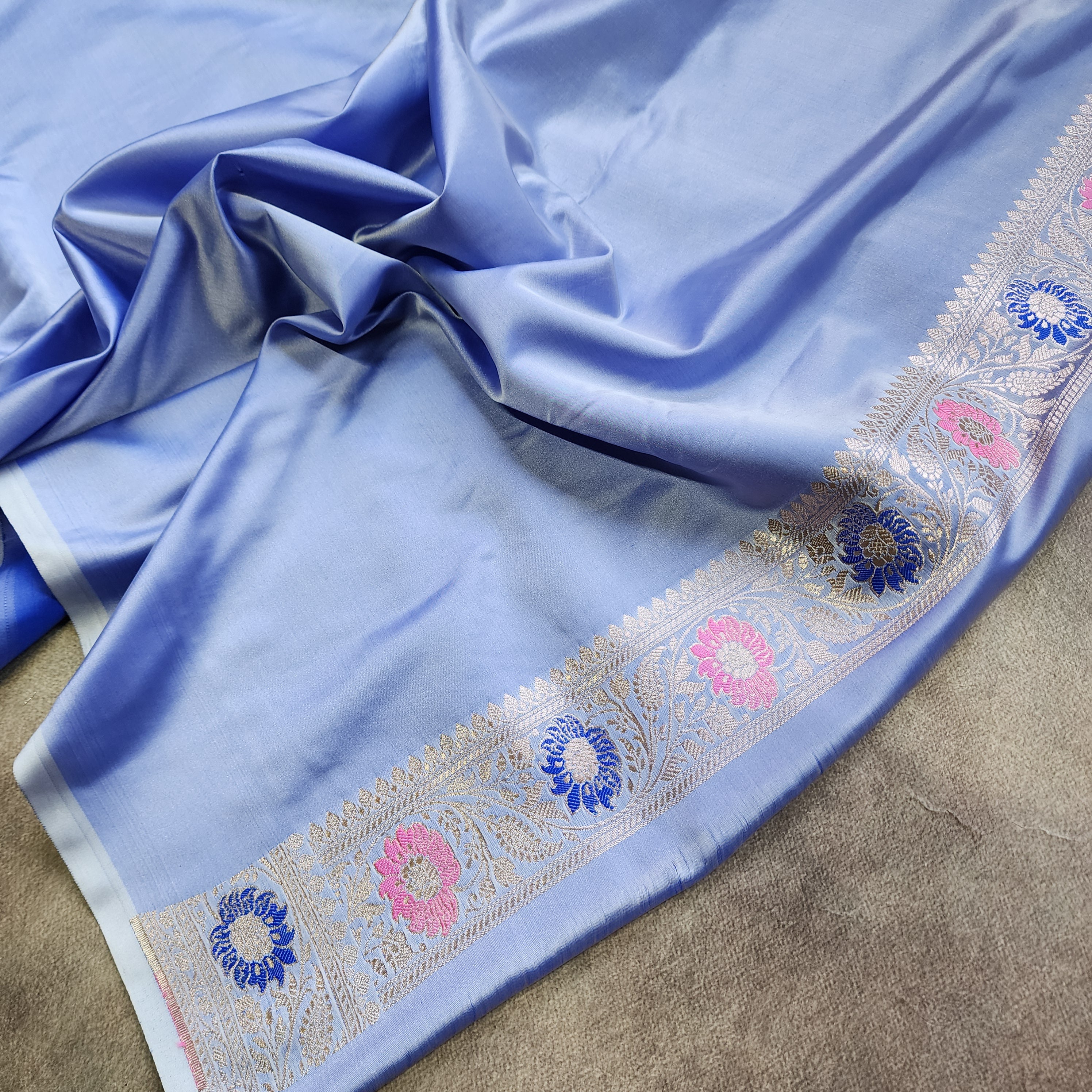 Enriched Banarasi Katan Silk Saree | Sky Blue Multicolor Meenakari Floral Jaal