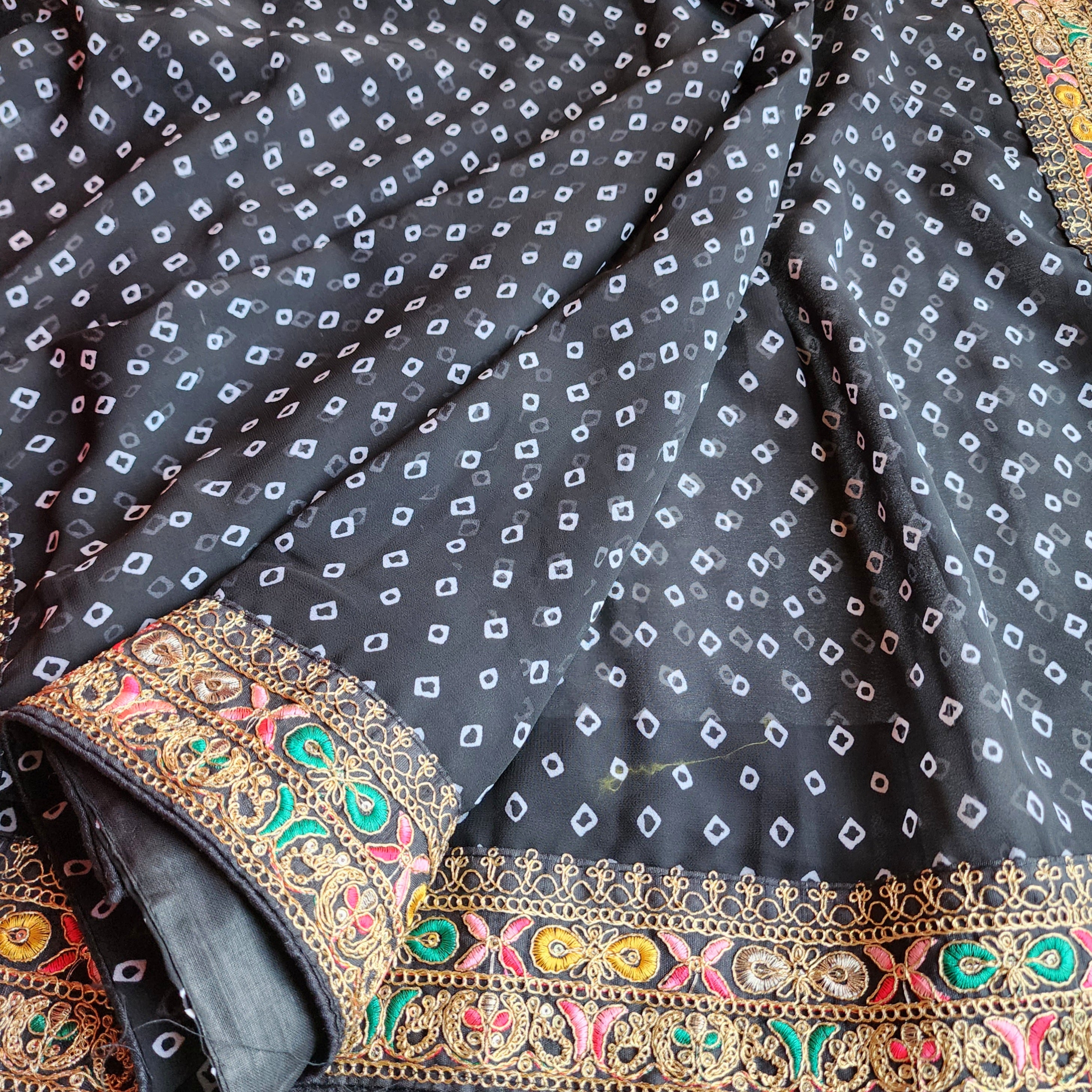 Embroidered Bandhani Designer Saree in Black