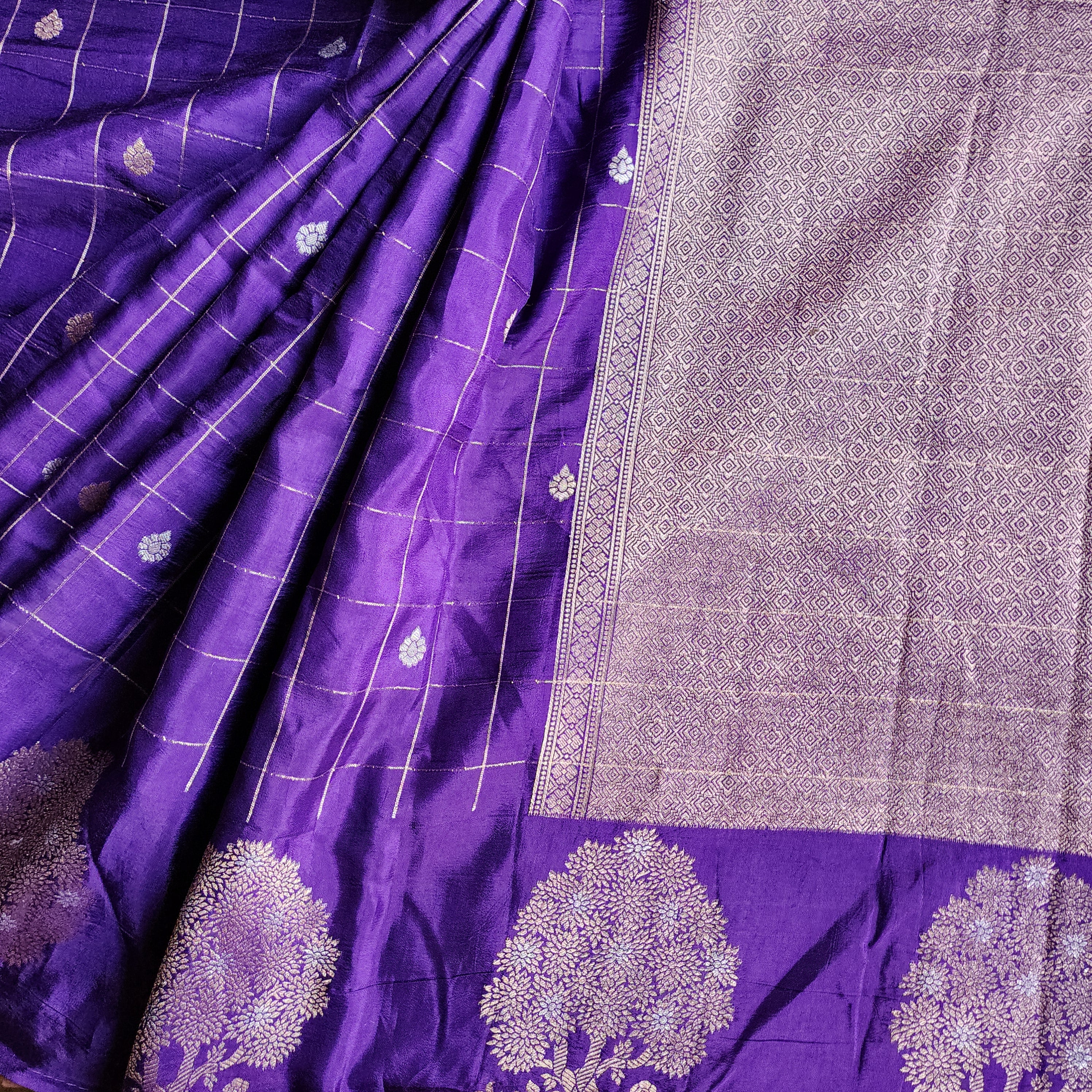 Royal Purple Dupion Silk Saree with Zari Motifs