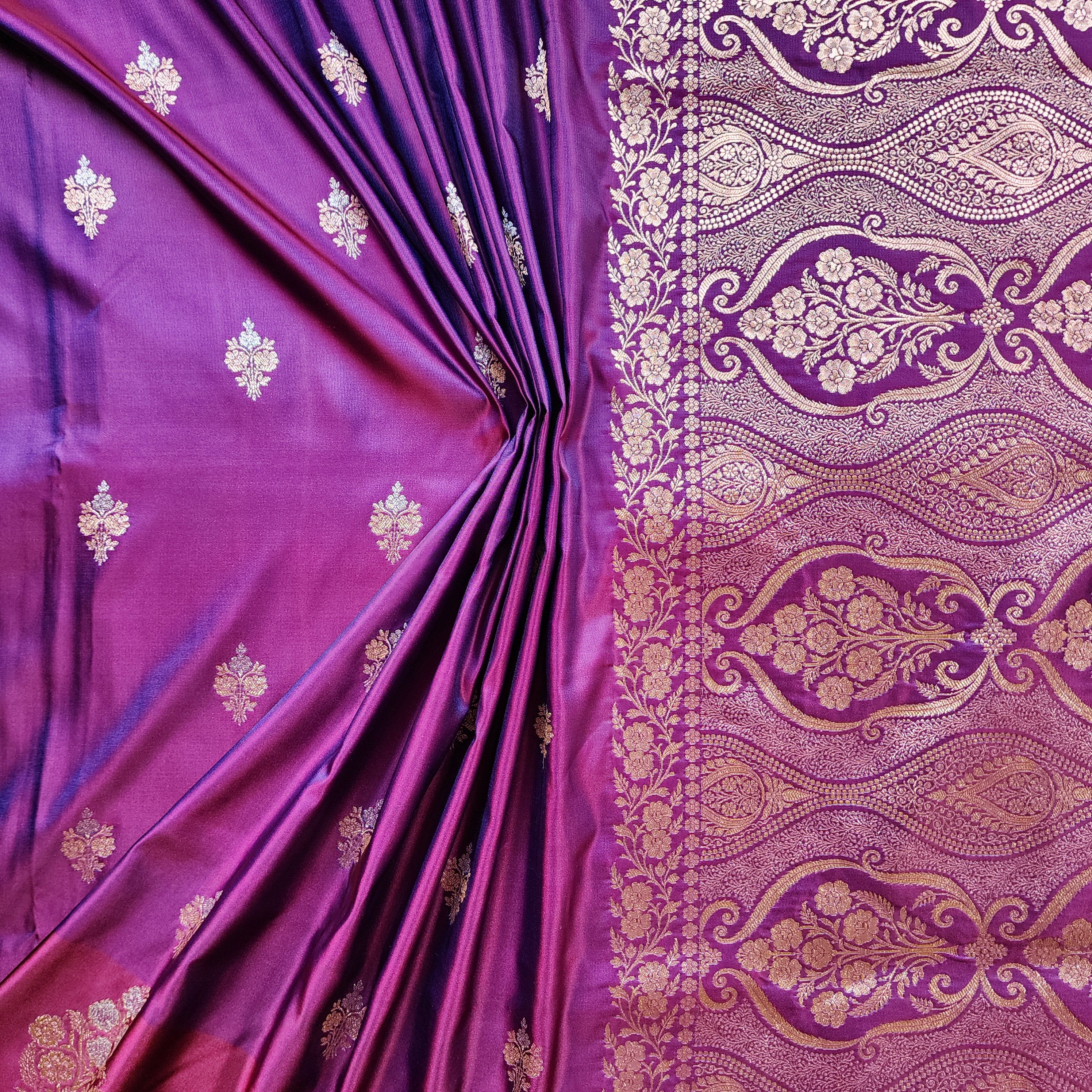 Dual-Tone Purple Pure Banarasi Katan Silk Saree